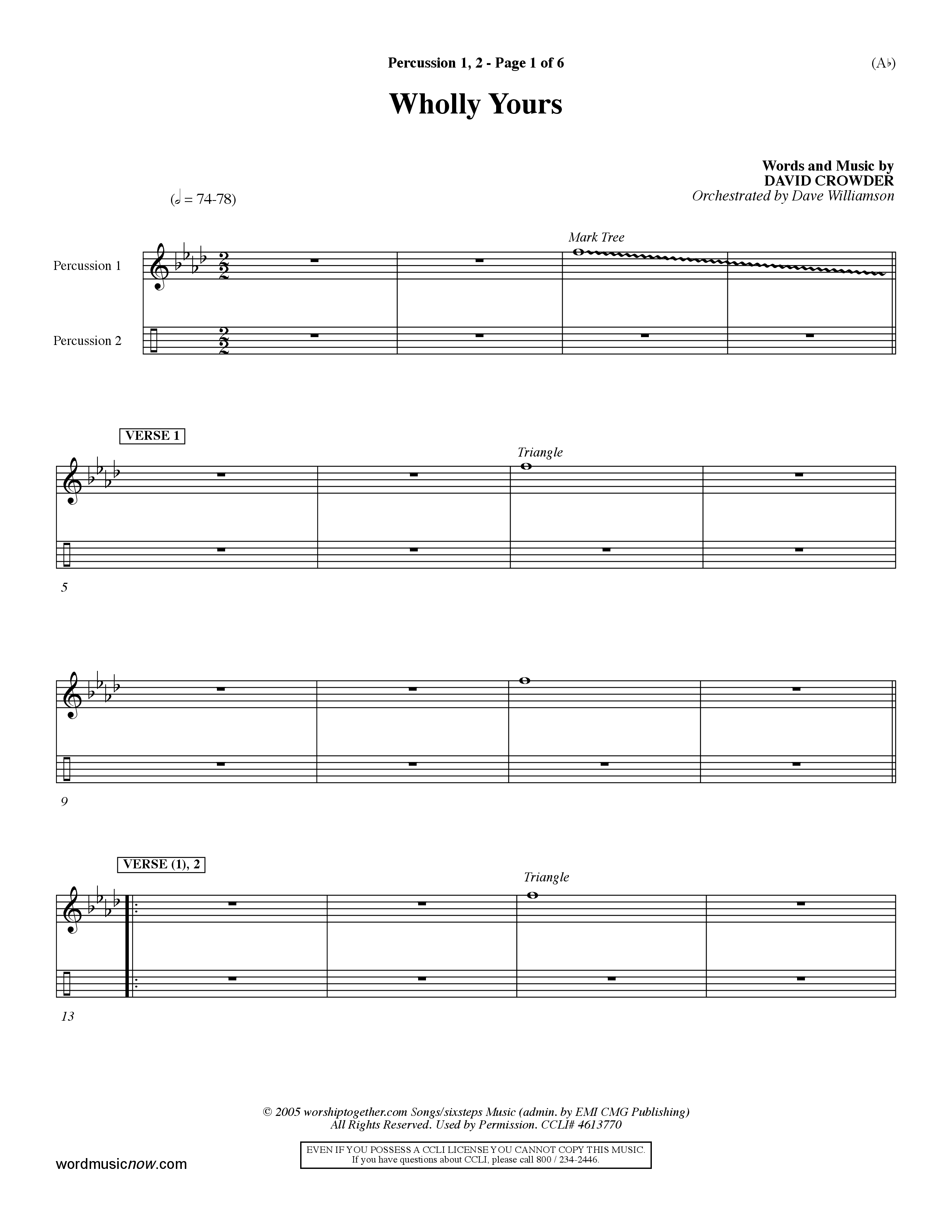 Wholly Yours (Choral Anthem SATB) Percussion 1/2 (Word Music Choral / Orch. Dave Williamson)