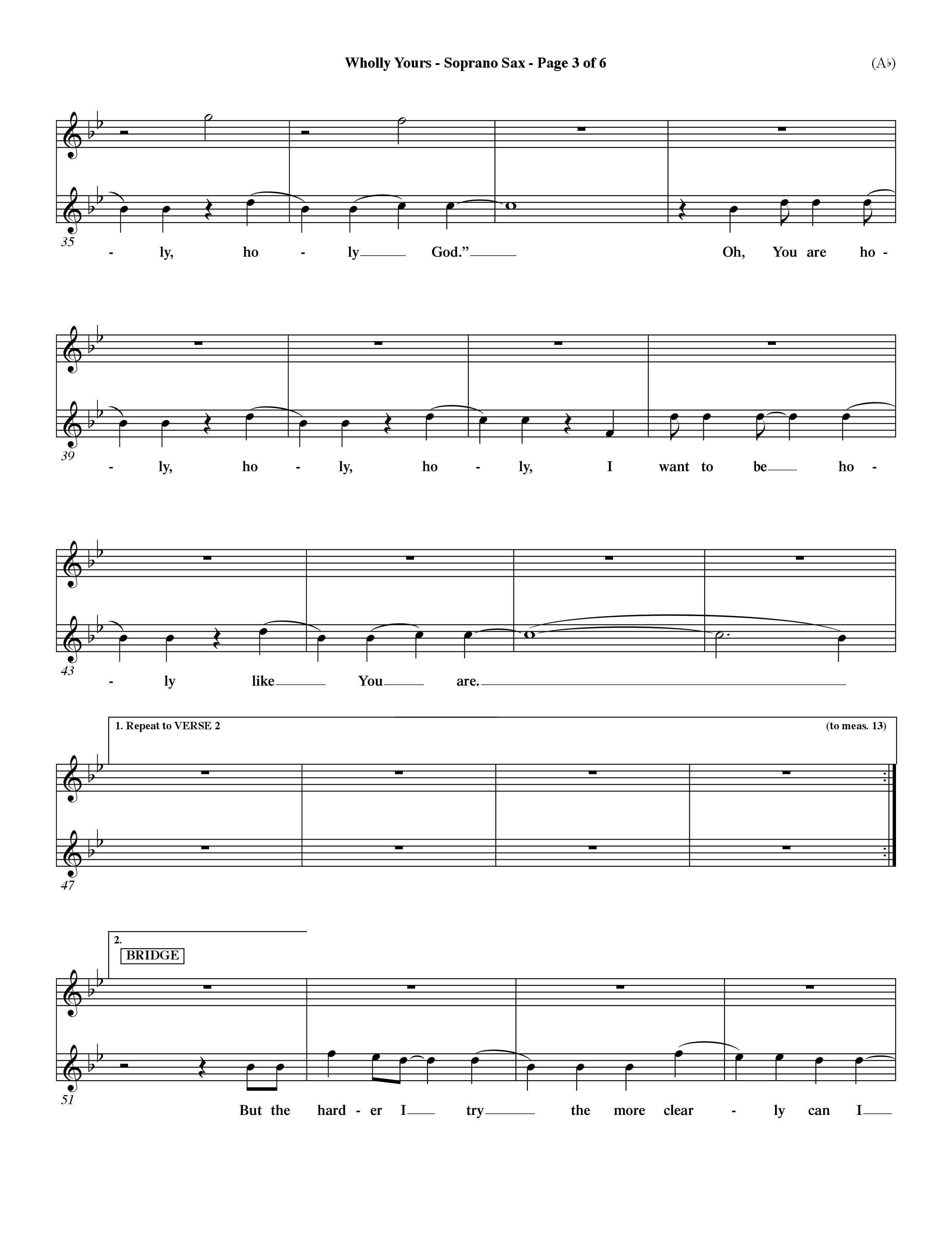 Wholly Yours (Choral Anthem SATB) Saxophone (Word Music Choral / Orch. Dave Williamson)