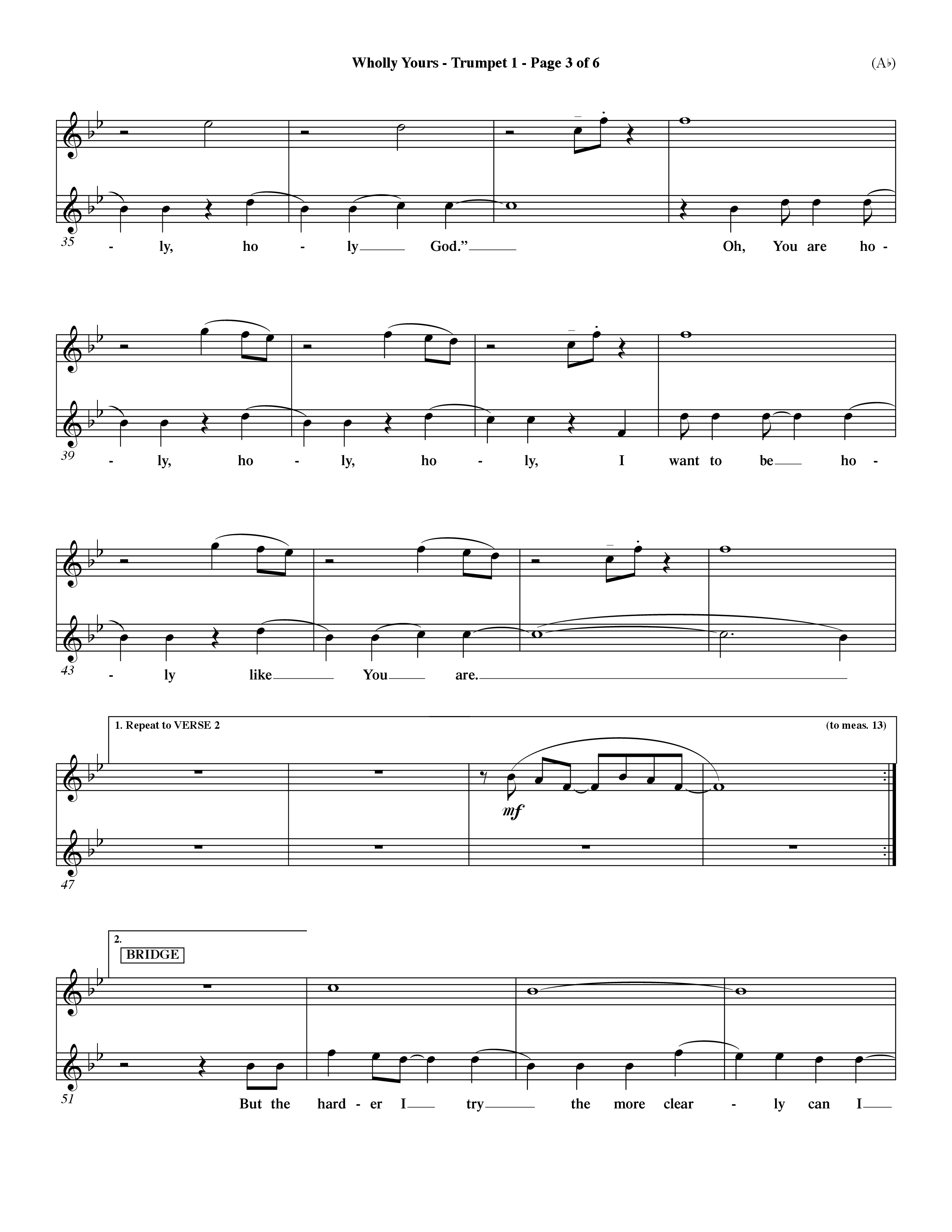 Wholly Yours (Choral Anthem SATB) Trumpet 1 (Word Music Choral / Orch. Dave Williamson)