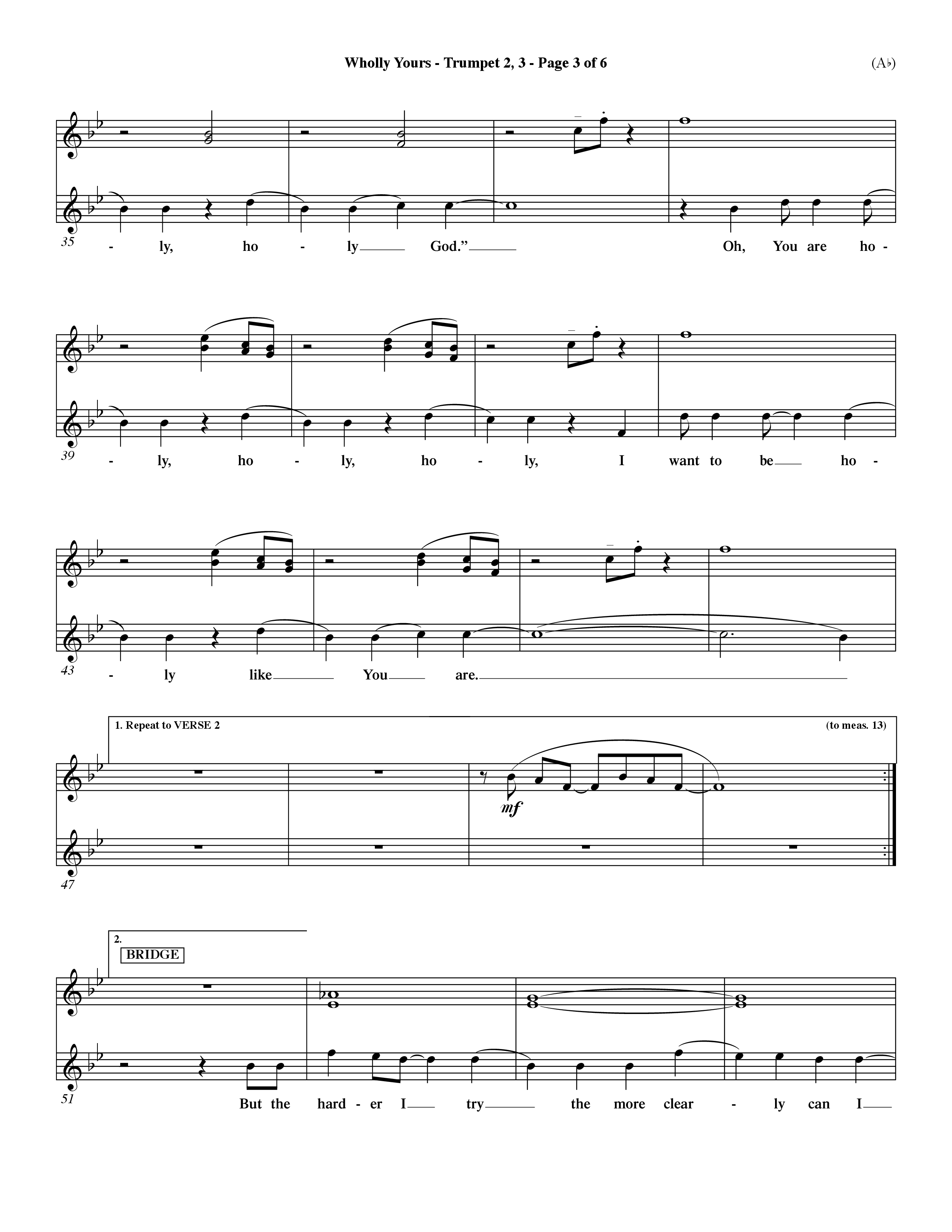 Wholly Yours (Choral Anthem SATB) Trumpet 2/3 (Word Music Choral / Orch. Dave Williamson)