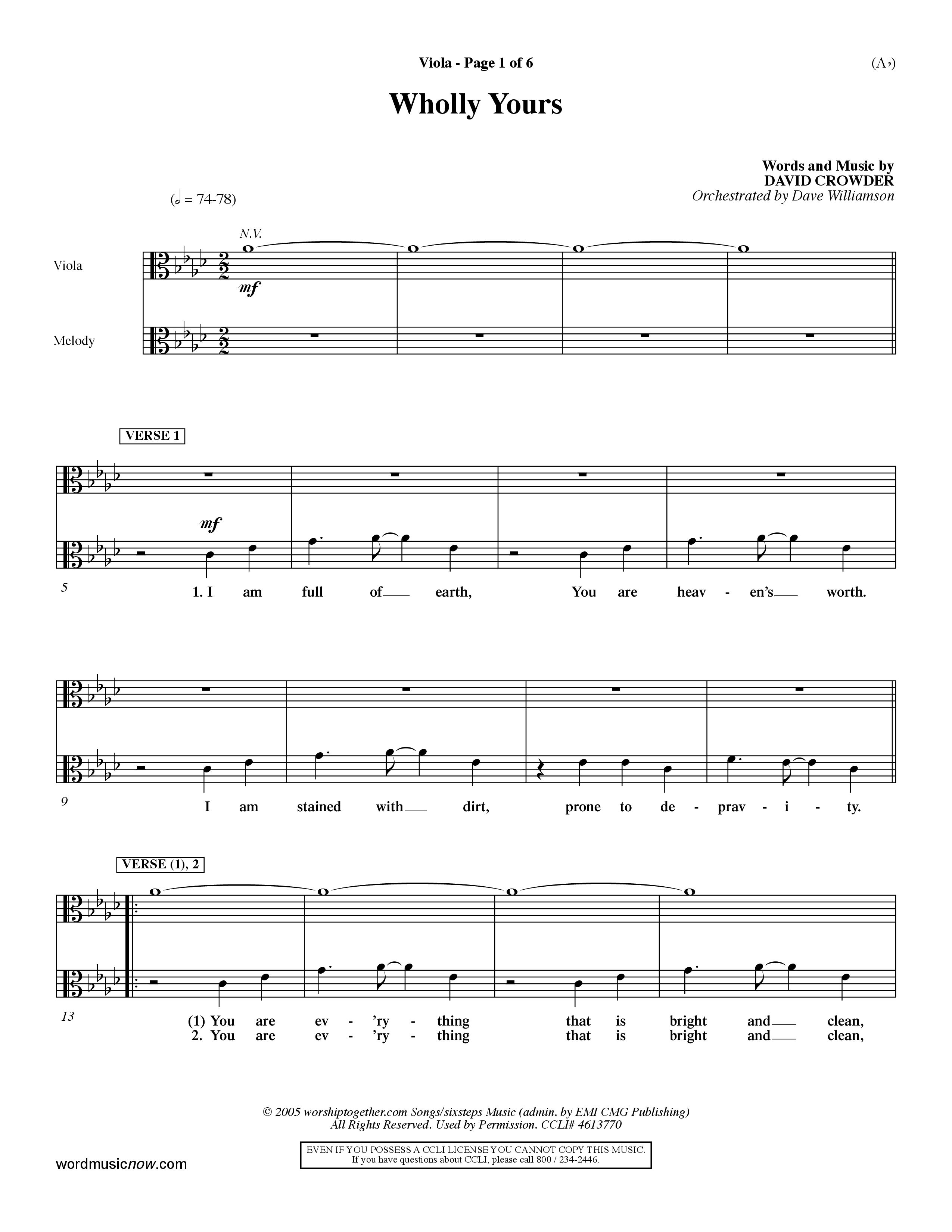 Wholly Yours (Choral Anthem SATB) Viola (Word Music Choral / Orch. Dave Williamson)