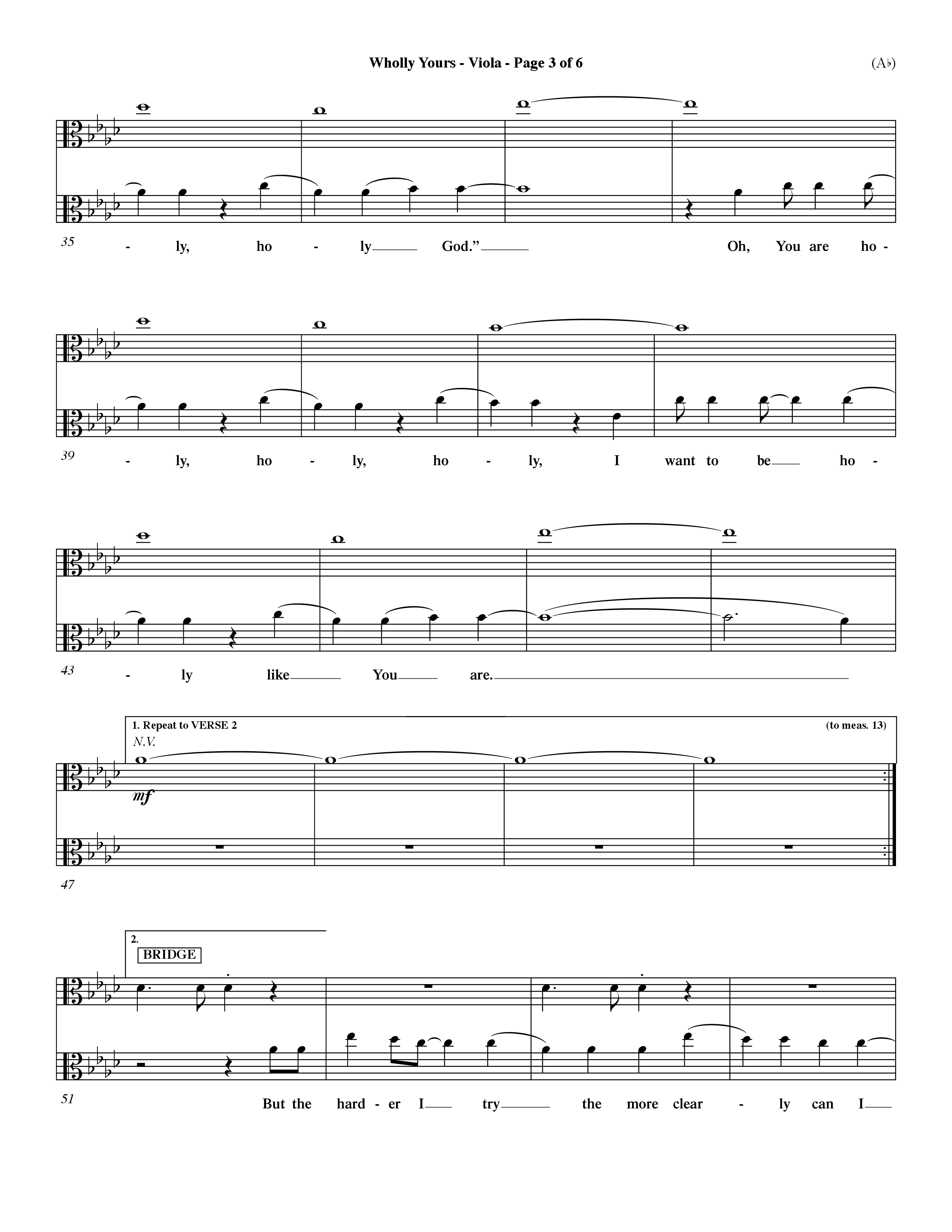 Wholly Yours (Choral Anthem SATB) Viola (Word Music Choral / Orch. Dave Williamson)