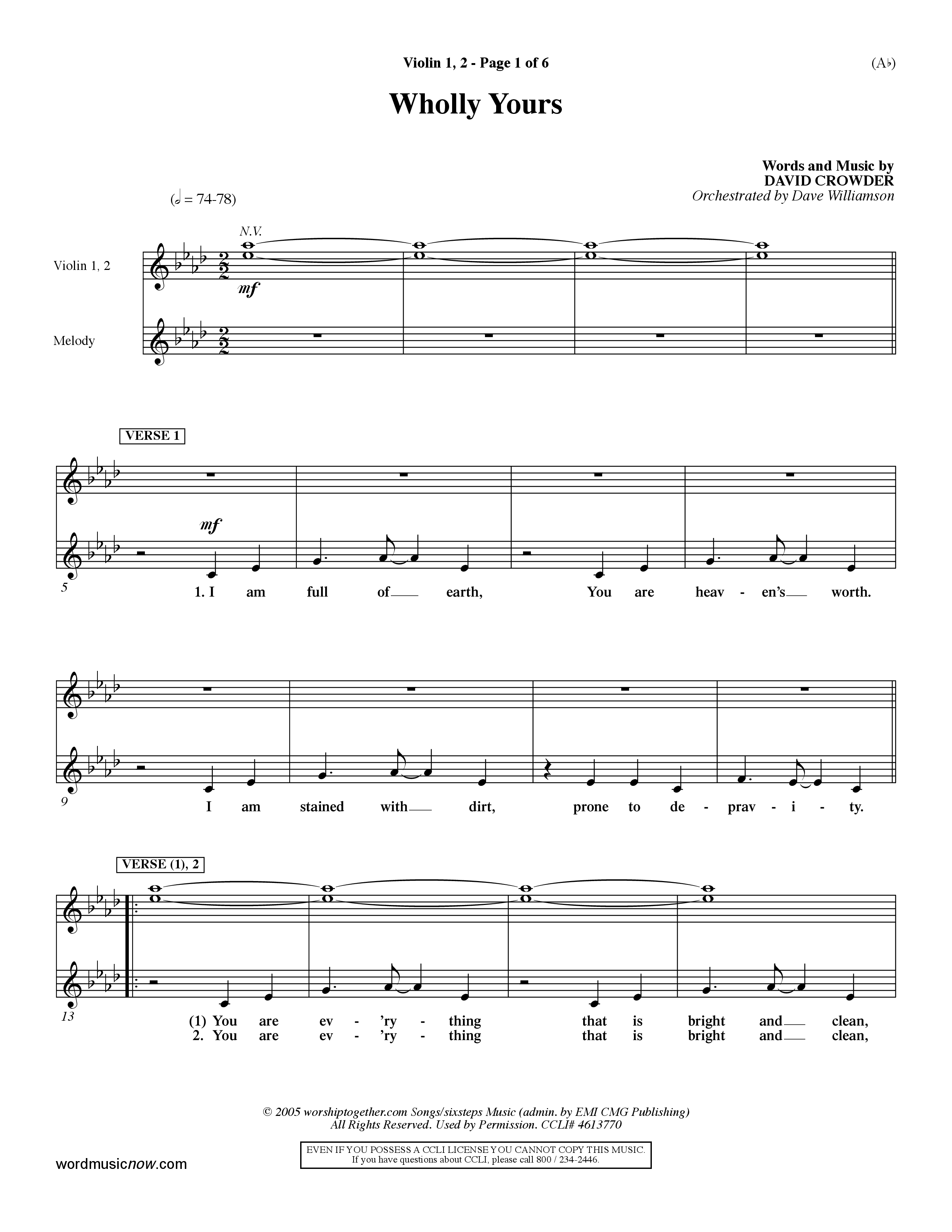Wholly Yours (Choral Anthem SATB) Violin 1/2 (Word Music Choral / Orch. Dave Williamson)