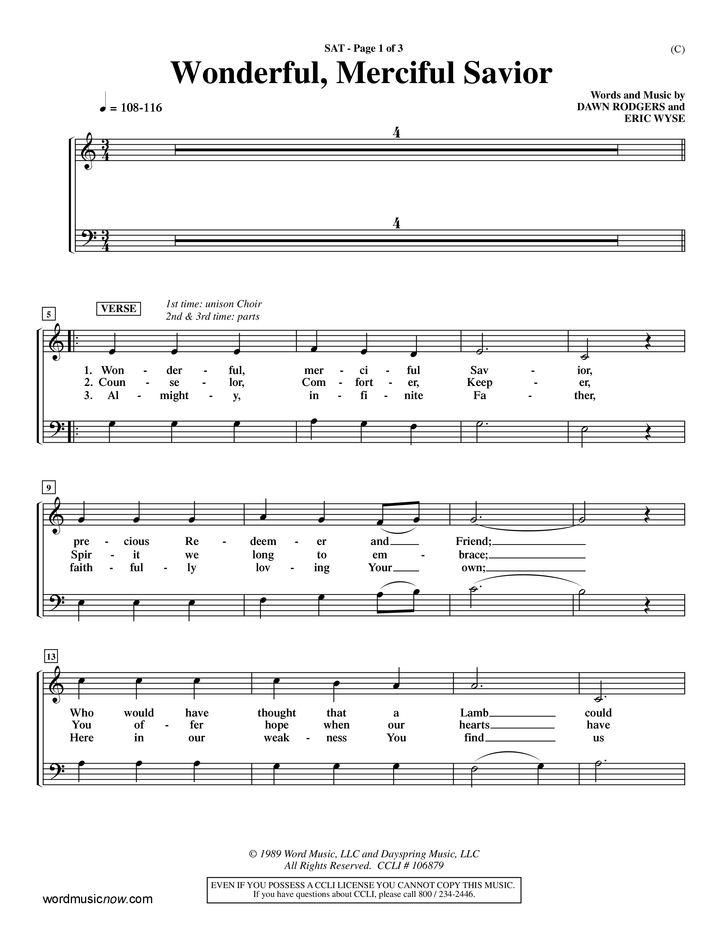 Wonderful Merciful Savior (Choral Anthem SATB) Lead Sheet (SAT) (Word Music Choral / Orch. Michael Lawrence / Orch. Andrew High)
