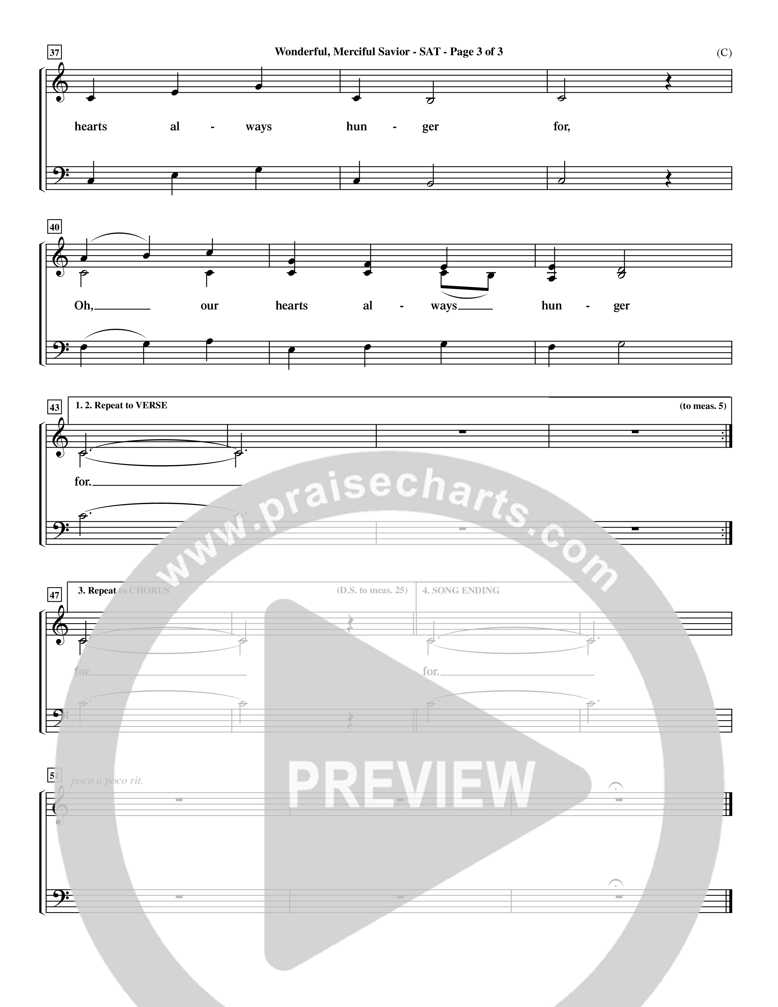Wonderful Merciful Savior (Choral Anthem SATB) Lead Sheet (SAT) (Word Music Choral / Orch. Michael Lawrence / Orch. Andrew High)