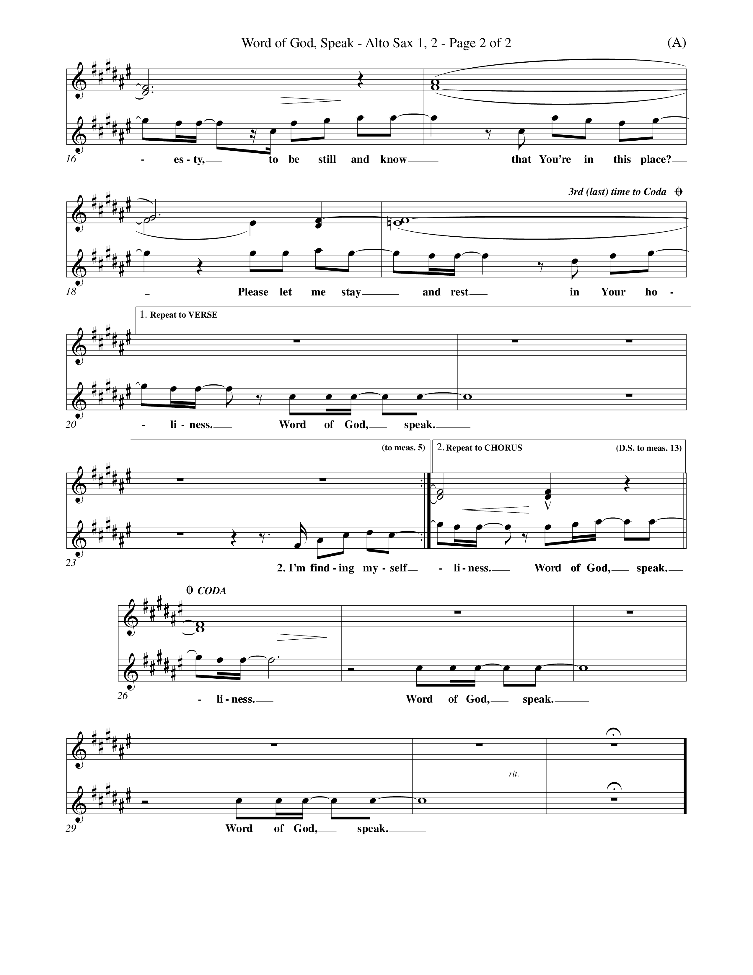 Word Of God Speak (Choral Anthem SATB) Alto Sax 1/2 (Word Music Choral / Orch. Scott Harris)