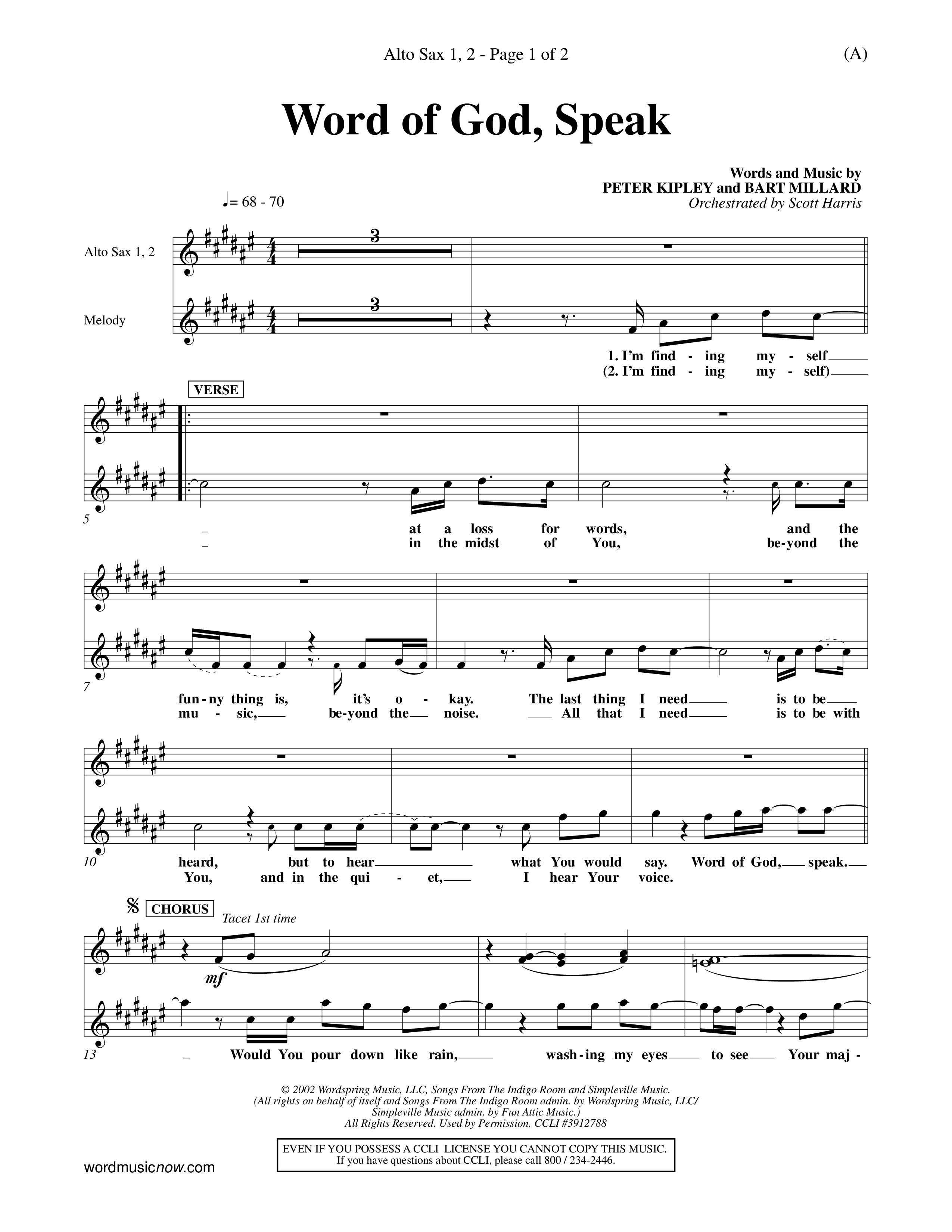 Word Of God Speak (Choral Anthem SATB) Alto Sax 1/2 (Word Music Choral / Orch. Scott Harris)