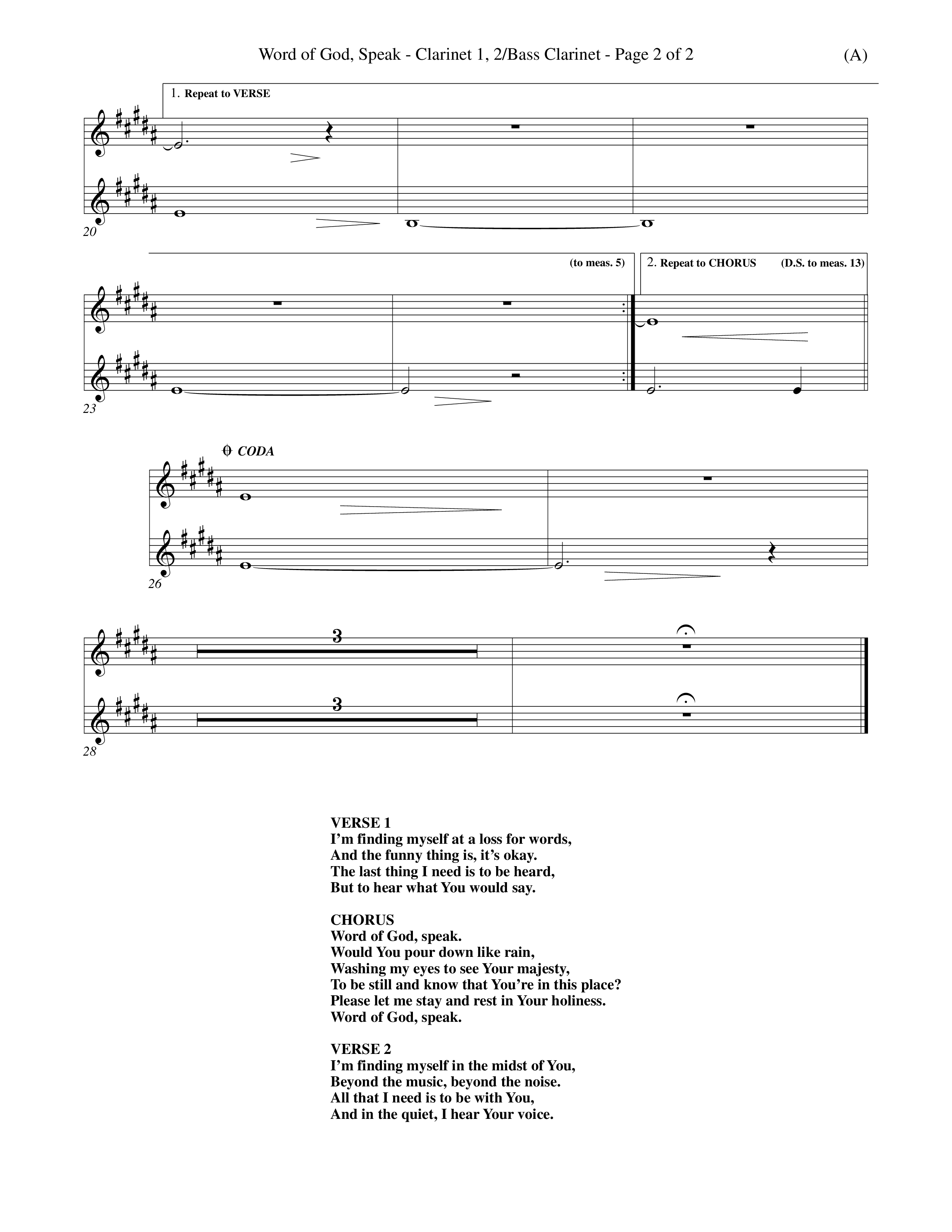 Word Of God Speak (Choral Anthem SATB) Clarinet 1/2, Bass Clarinet (Word Music Choral / Orch. Scott Harris)