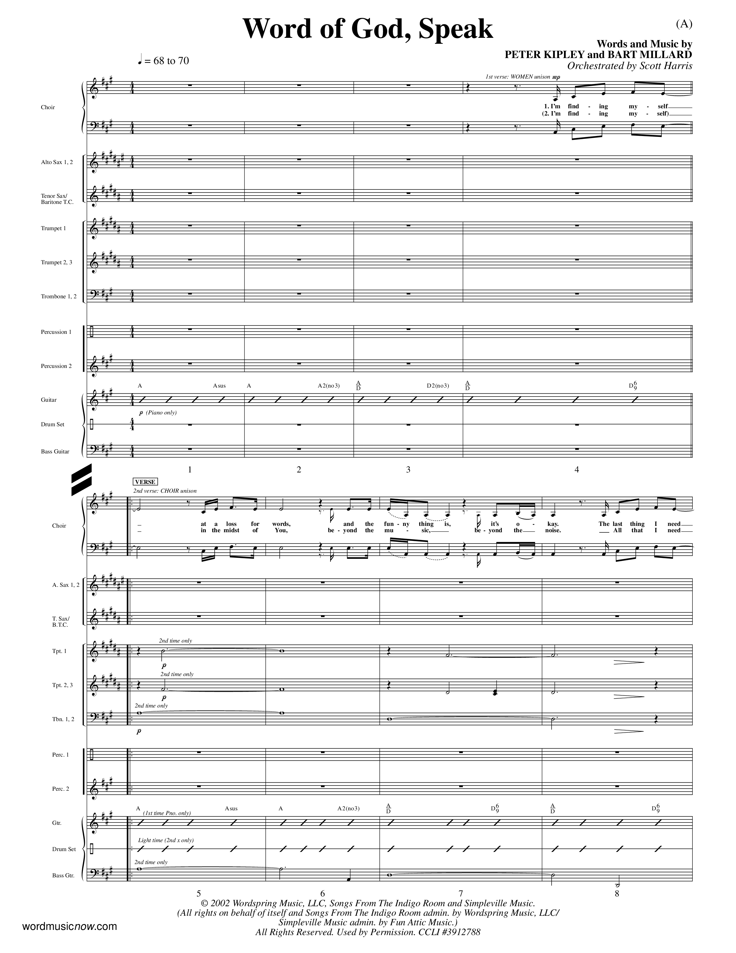 Word Of God Speak (Choral Anthem SATB) PraiseBand (incl. Brass) (Word Music Choral / Orch. Scott Harris)