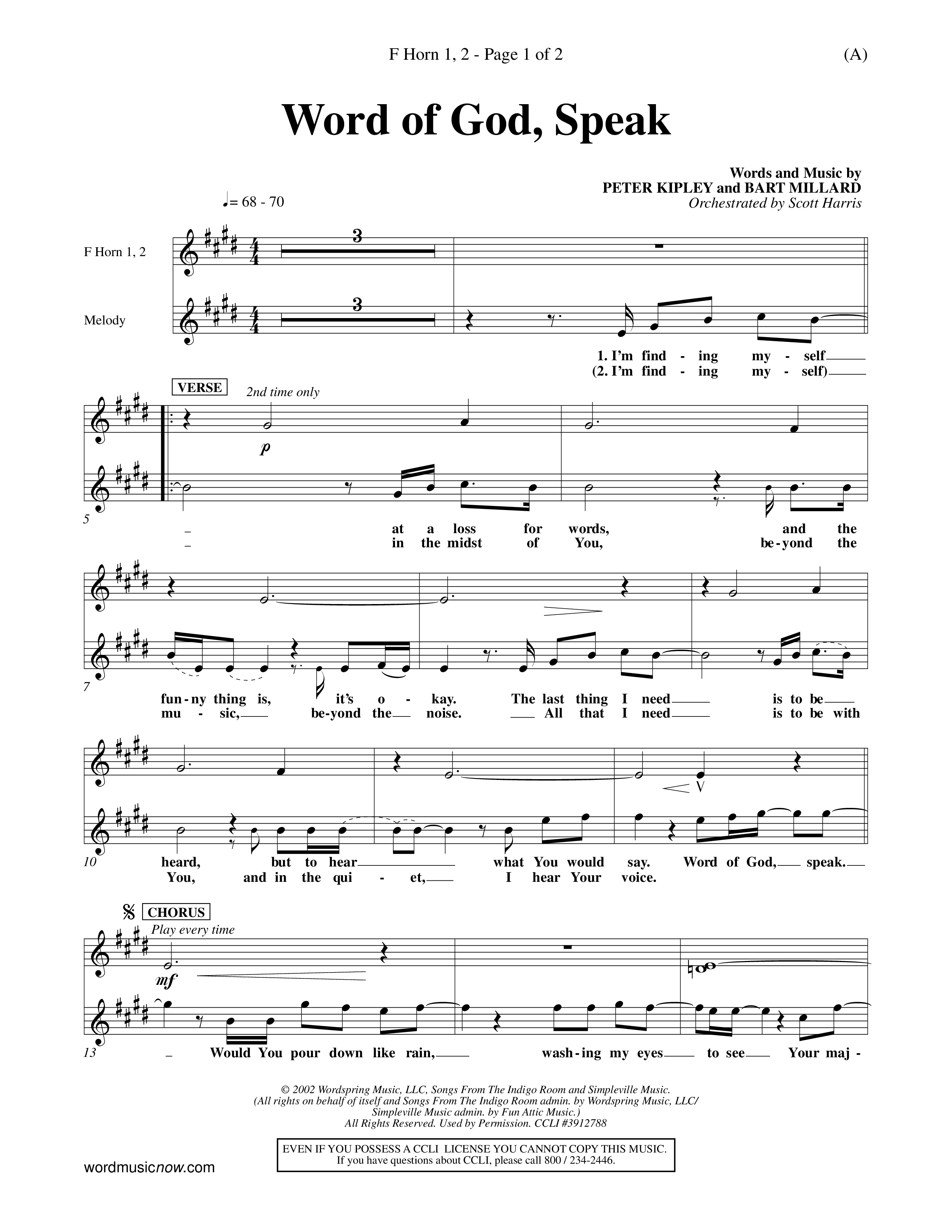 Word Of God Speak (Choral Anthem SATB) French Horn (Word Music Choral / Orch. Scott Harris)
