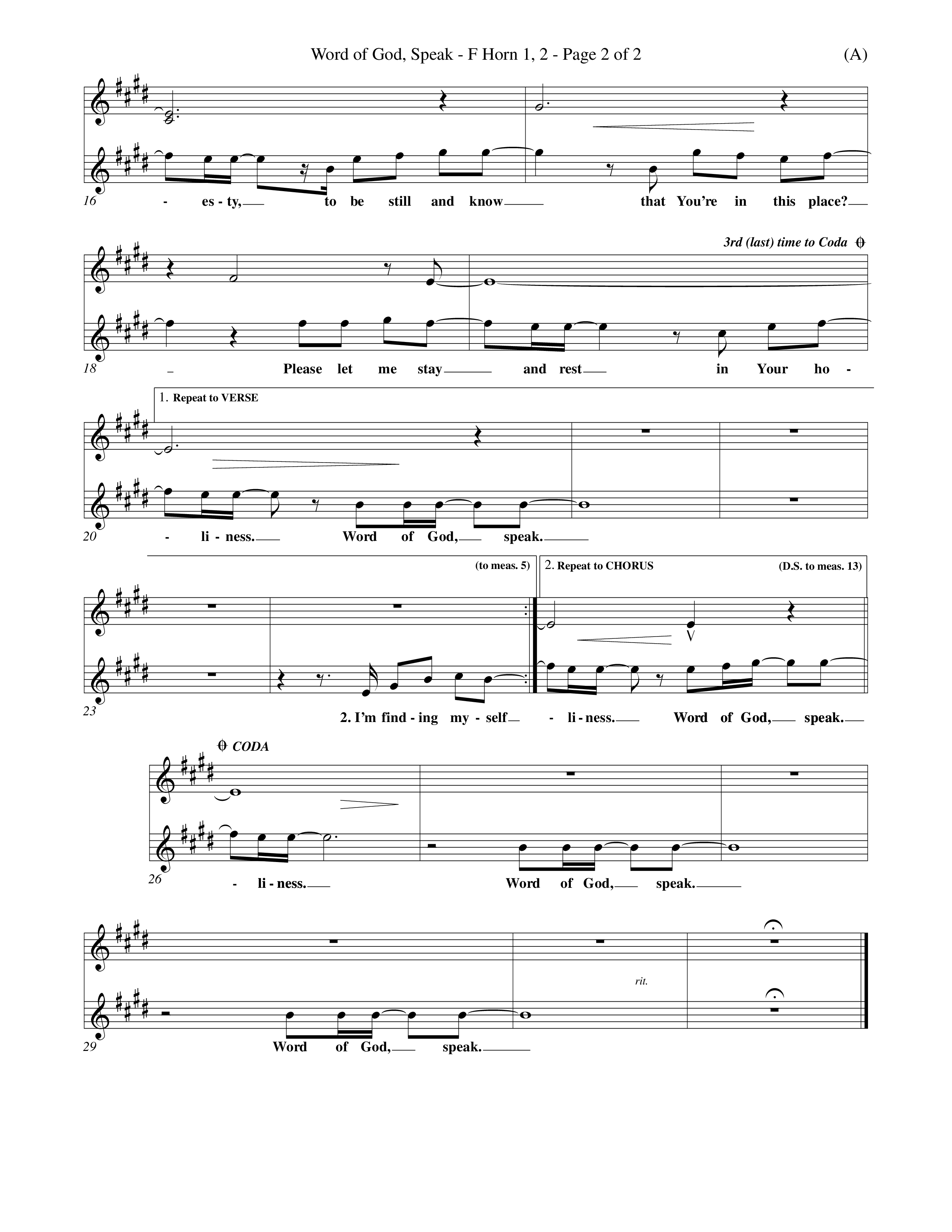 Word Of God Speak (Choral Anthem SATB) French Horn (Word Music Choral / Orch. Scott Harris)