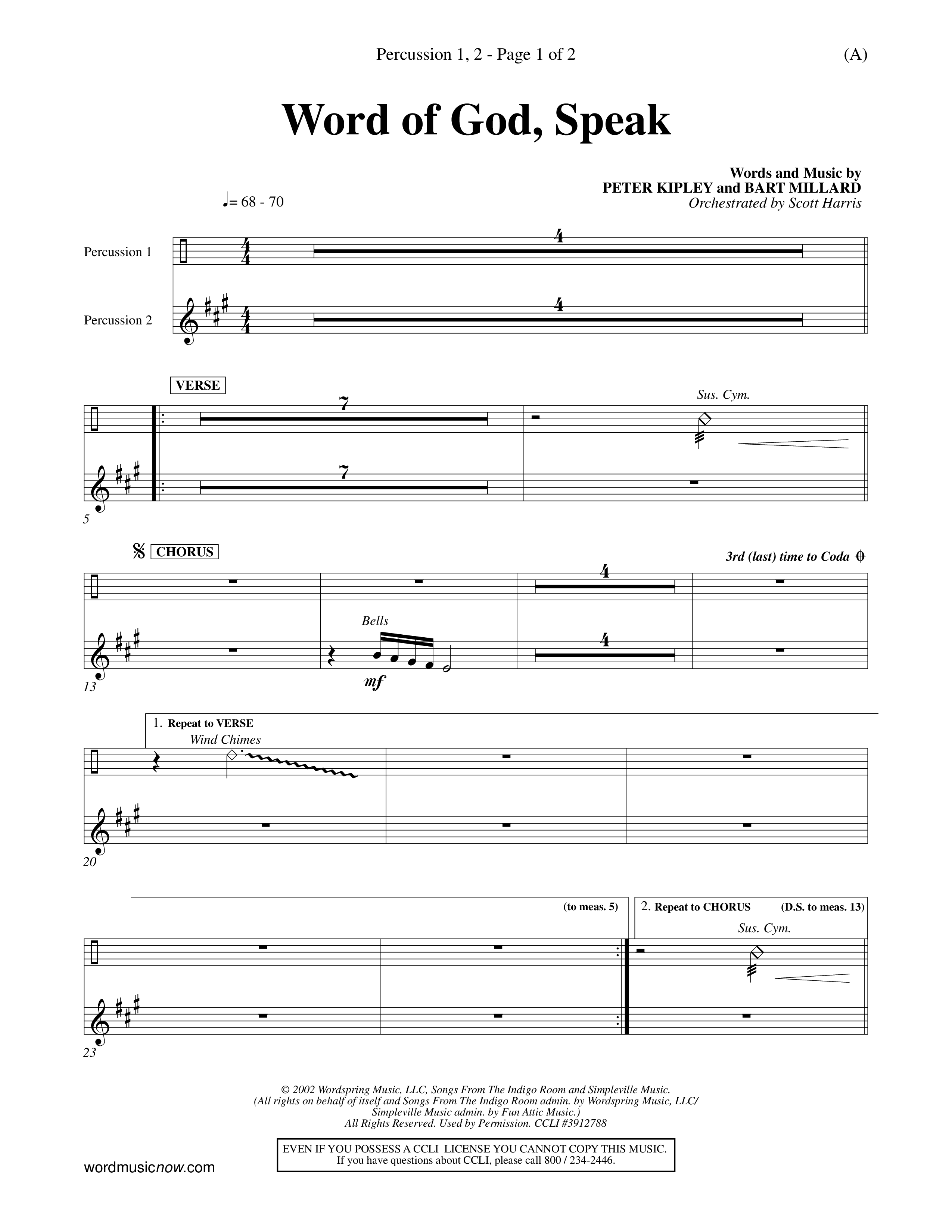 Word Of God Speak (Choral Anthem SATB) Percussion 1/2 (Word Music Choral / Orch. Scott Harris)