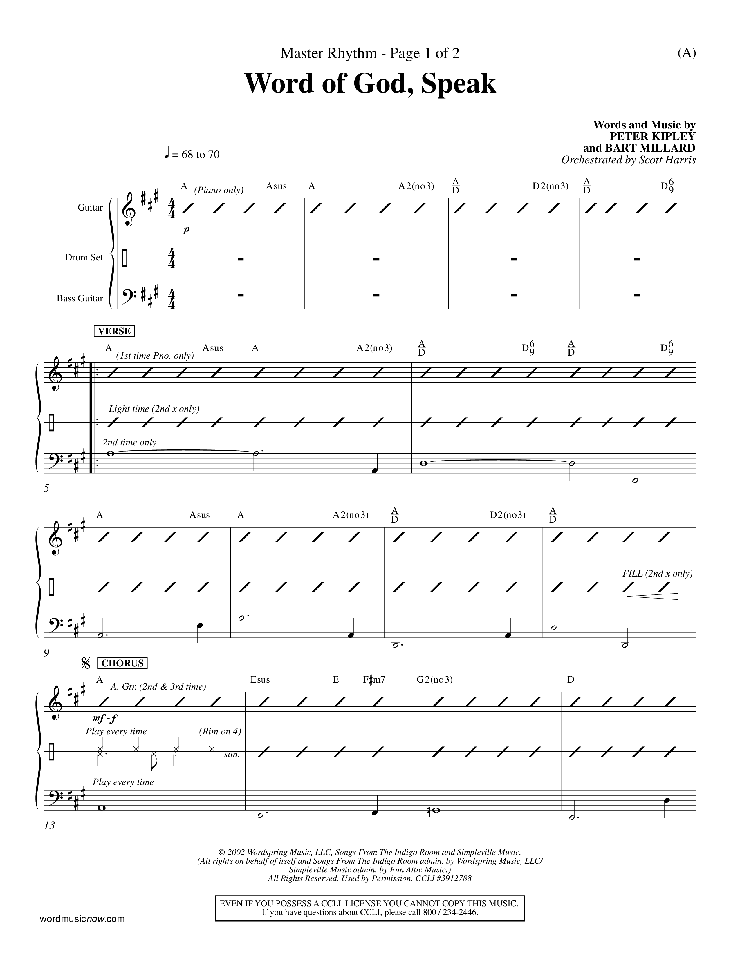 Word Of God Speak (Choral Anthem SATB) Rhythm Chart (Word Music Choral / Orch. Scott Harris)