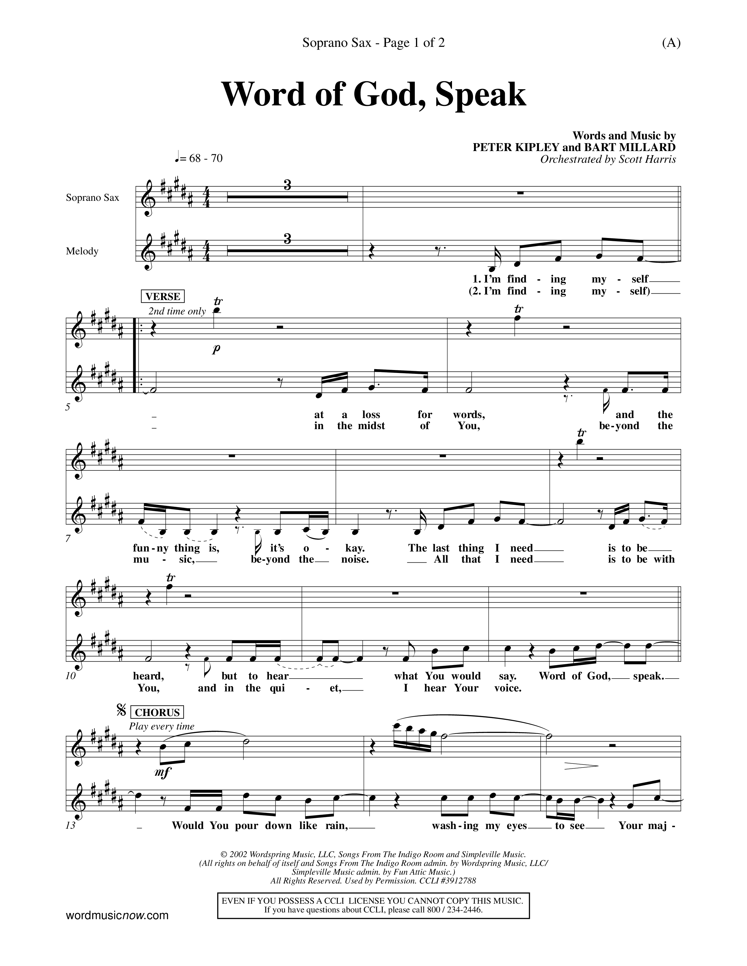 Word Of God Speak (Choral Anthem SATB) Saxophone (Word Music Choral / Orch. Scott Harris)