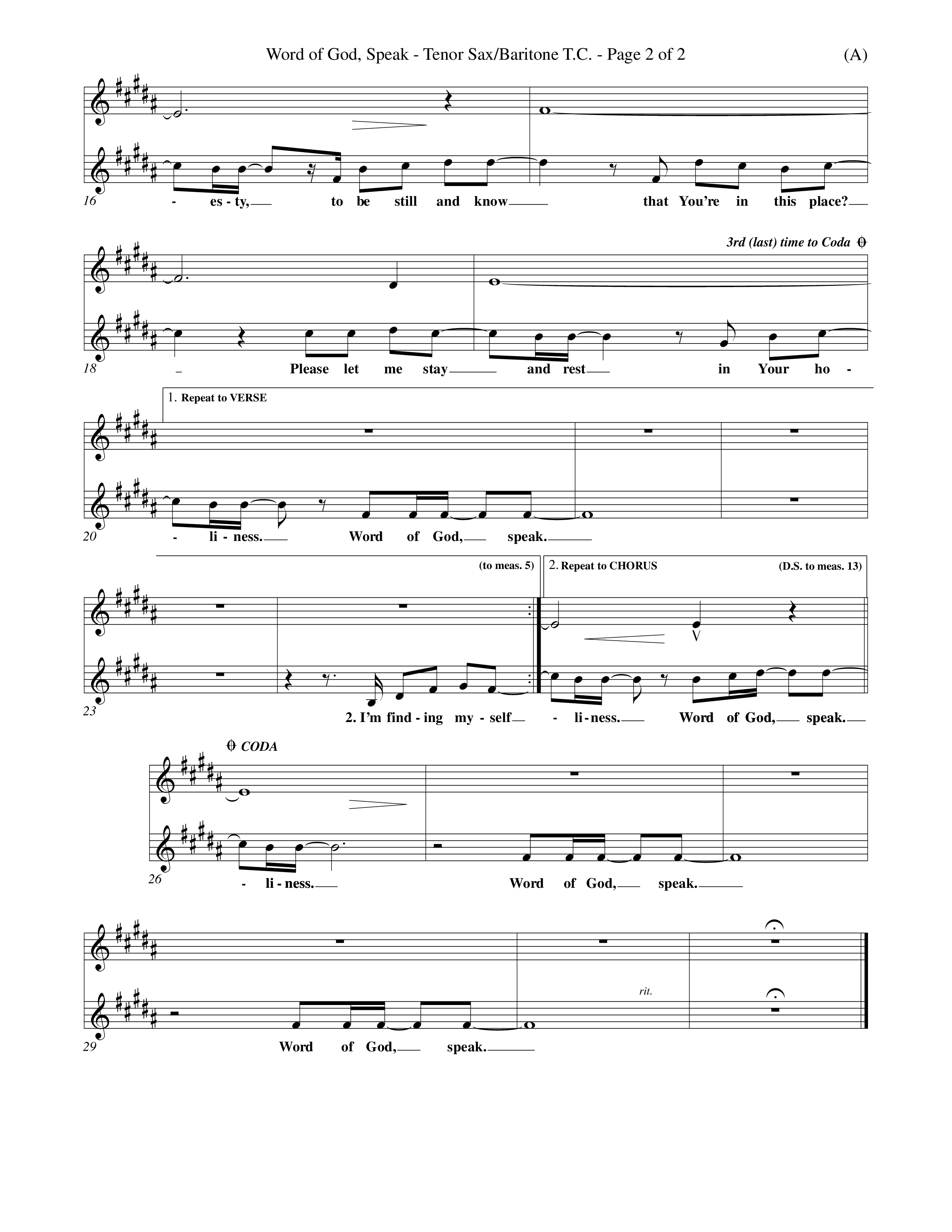 Word Of God Speak (Choral Anthem SATB) Tenor Sax/Baritone T.C. (Word Music Choral / Orch. Scott Harris)