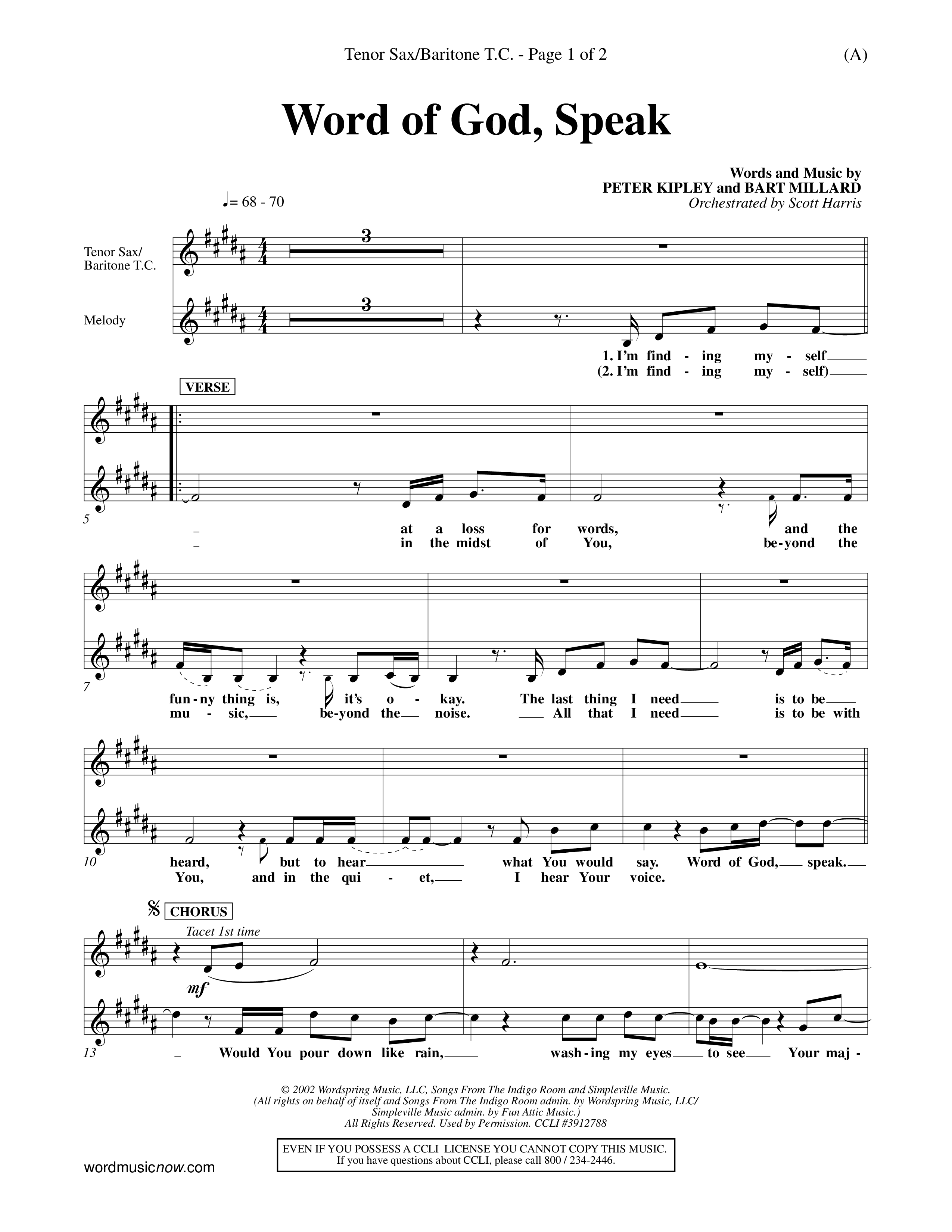 Word Of God Speak (Choral Anthem SATB) Tenor Sax/Baritone T.C. (Word Music Choral / Orch. Scott Harris)