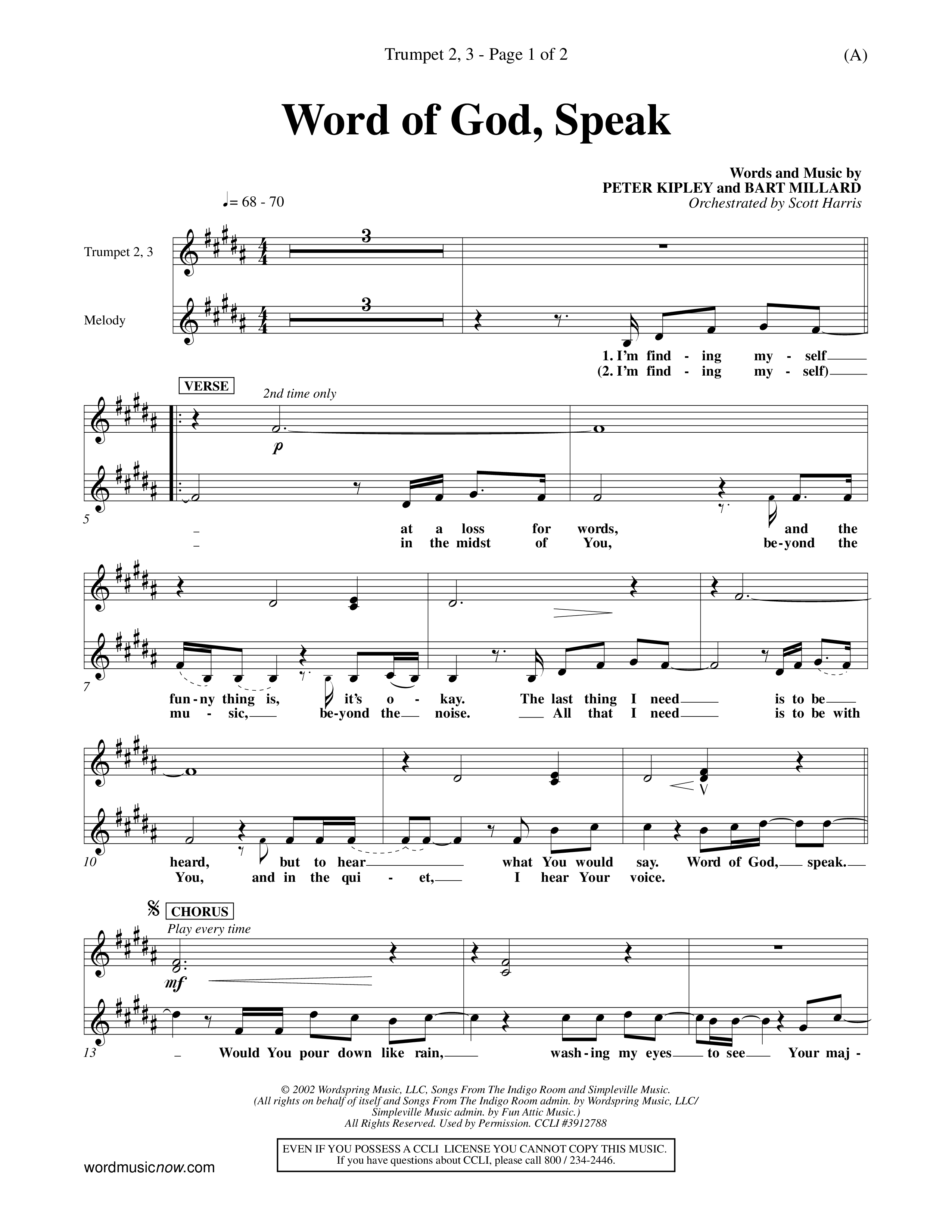 Word Of God Speak (Choral Anthem SATB) Trumpet 2/3 (Word Music Choral / Orch. Scott Harris)