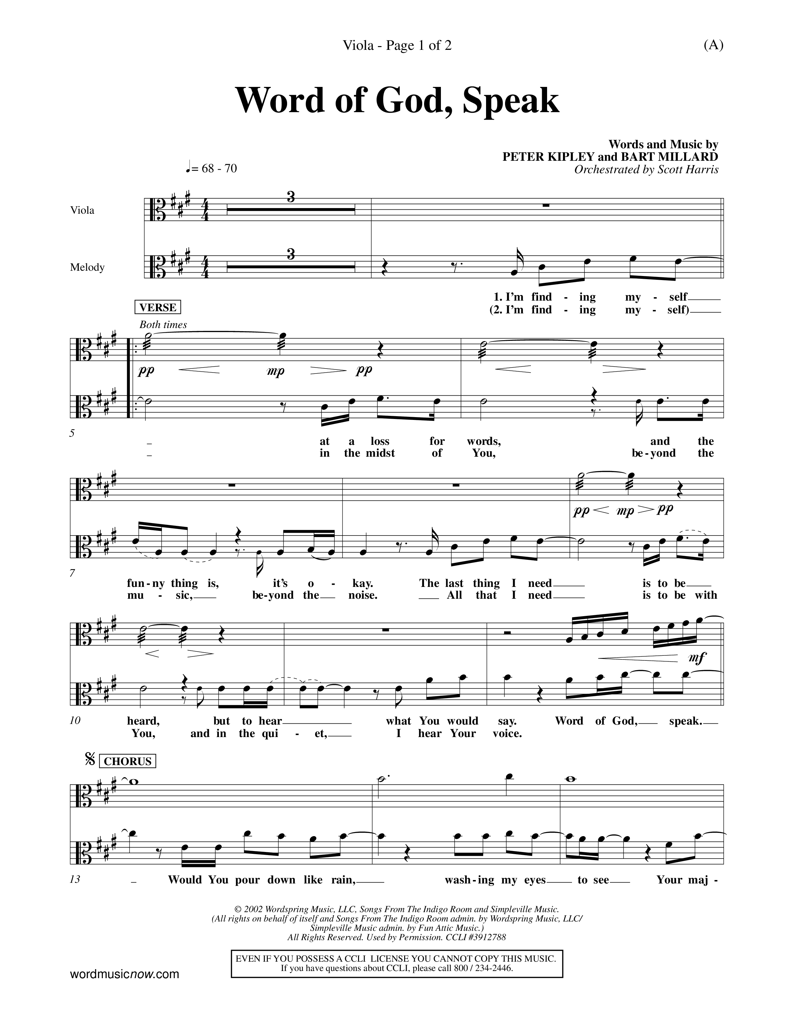 Word Of God Speak (Choral Anthem SATB) Viola (Word Music Choral / Orch. Scott Harris)