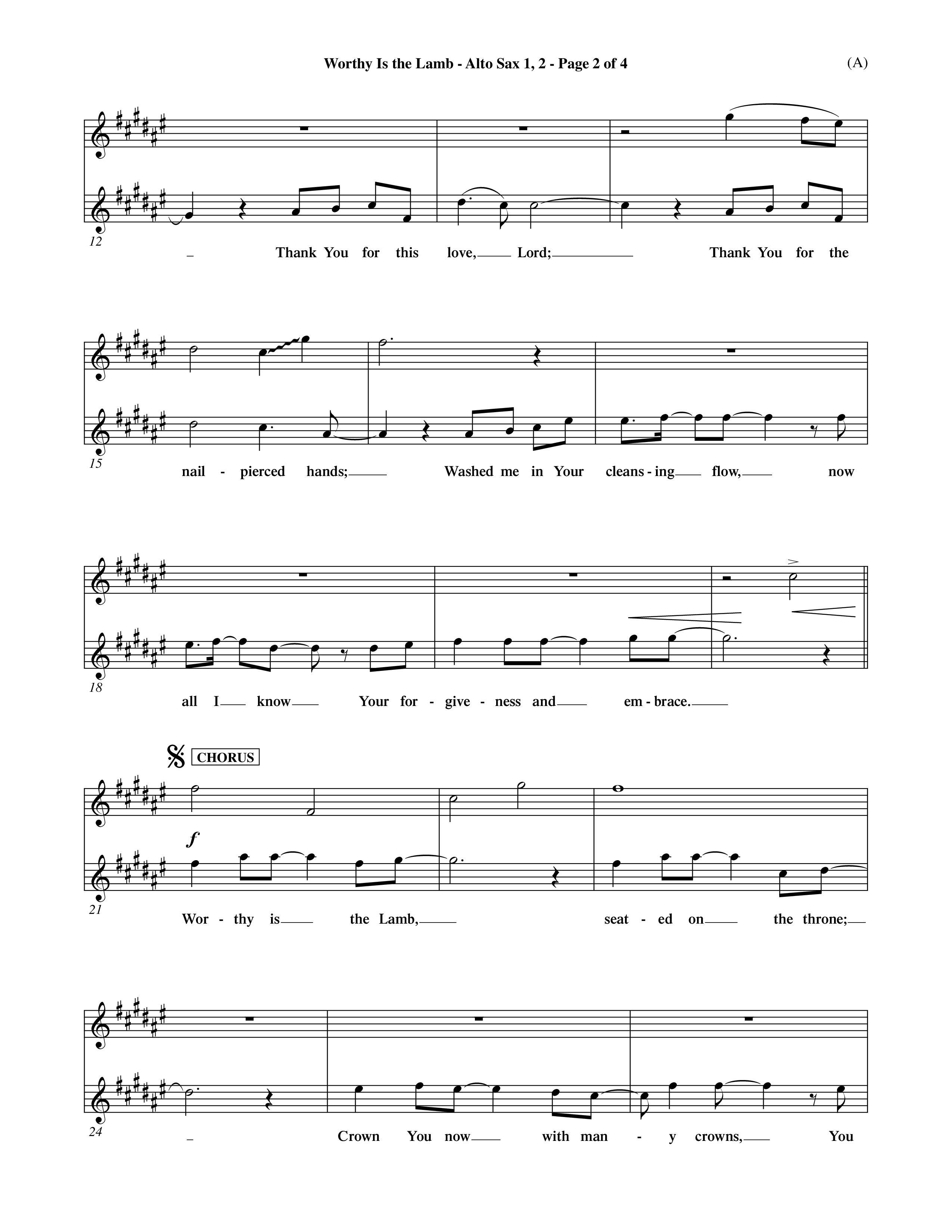 Worthy Is The Lamb (Choral Anthem SATB) Alto Sax 1/2 (Word Music Choral / Orch. Dave Williamson)
