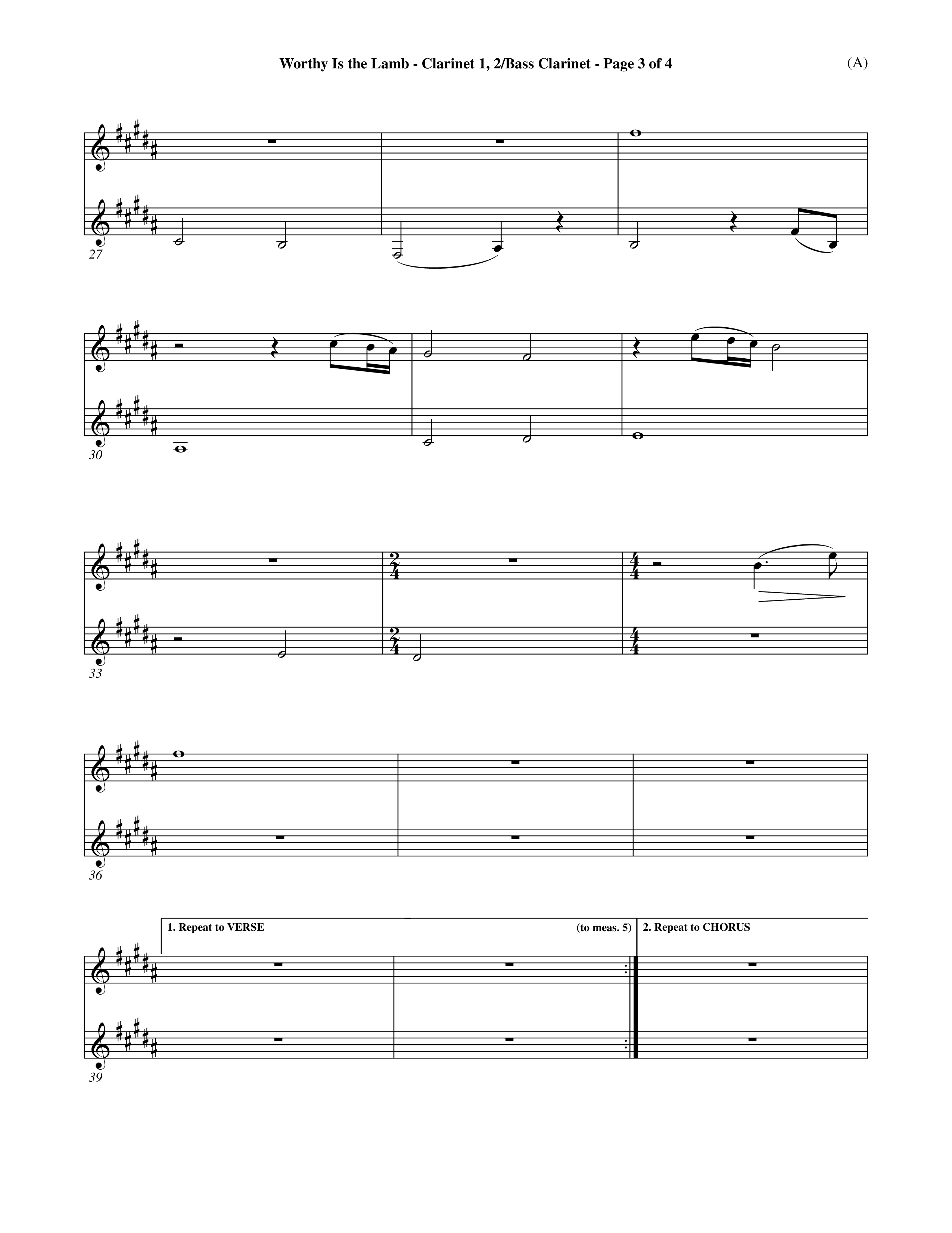Worthy Is The Lamb (Choral Anthem SATB) Clarinet 1/2, Bass Clarinet (Word Music Choral / Orch. Dave Williamson)