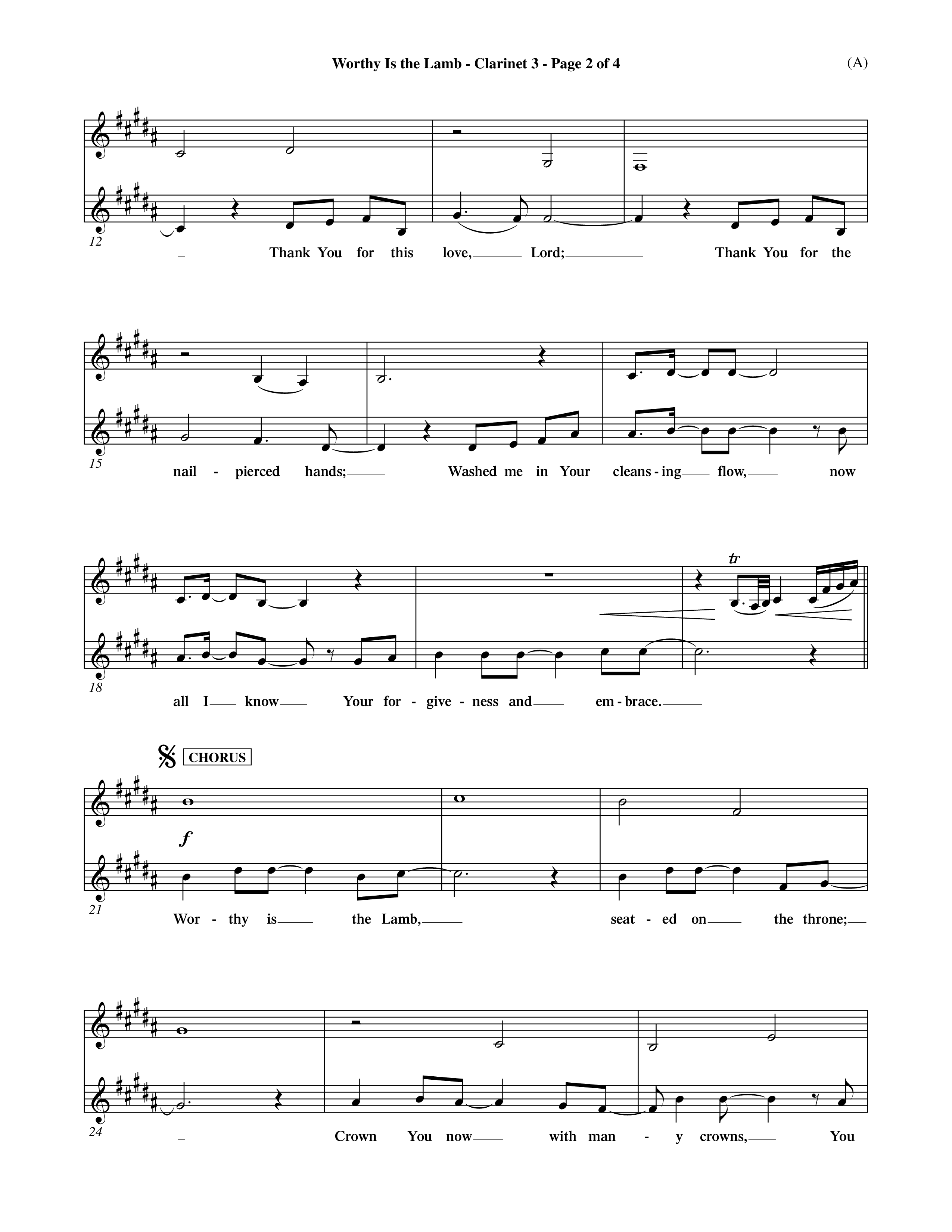 Worthy Is The Lamb (Choral Anthem SATB) Clarinet 3 (Word Music Choral / Orch. Dave Williamson)
