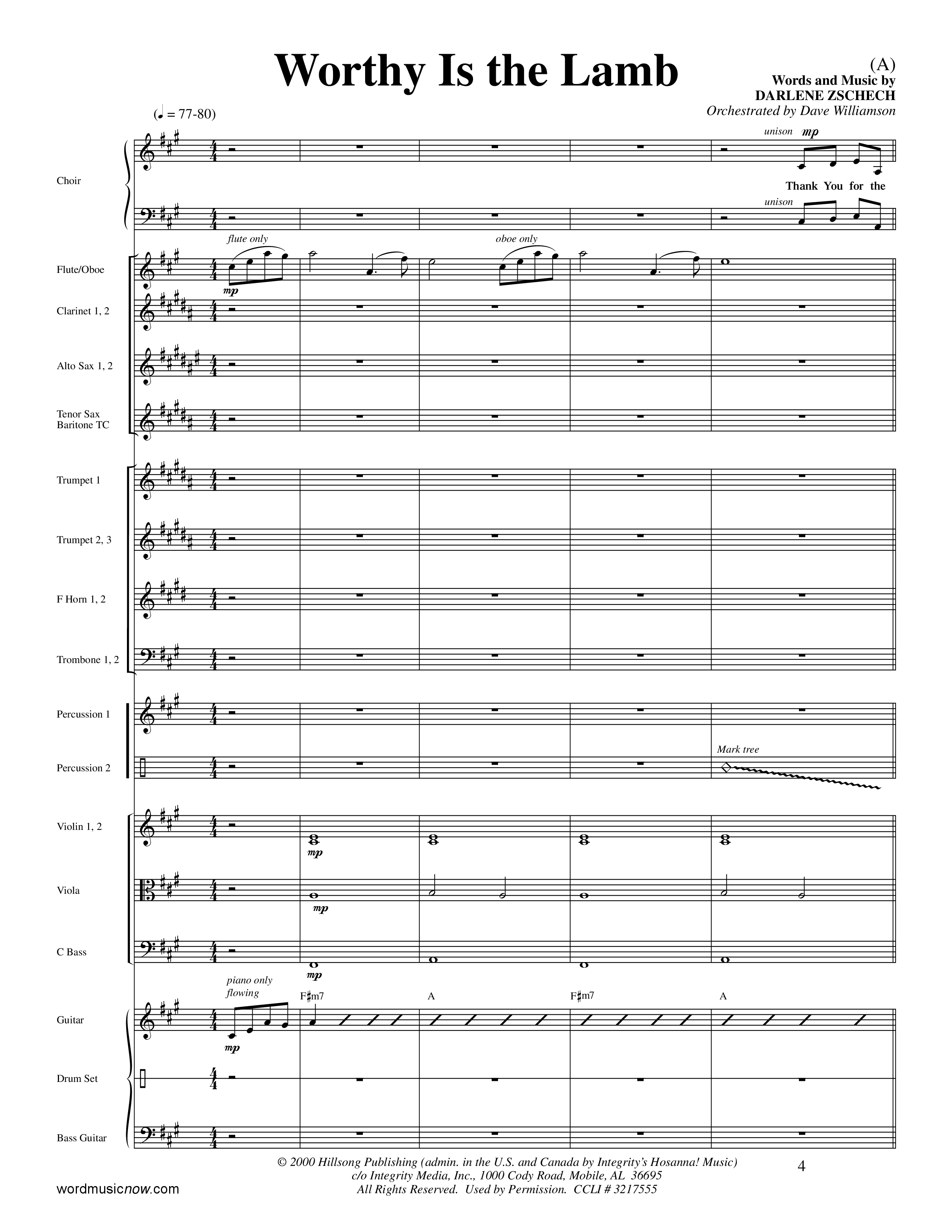 Worthy Is The Lamb (Choral Anthem SATB) Conductor's Score (Word Music Choral / Orch. Dave Williamson)