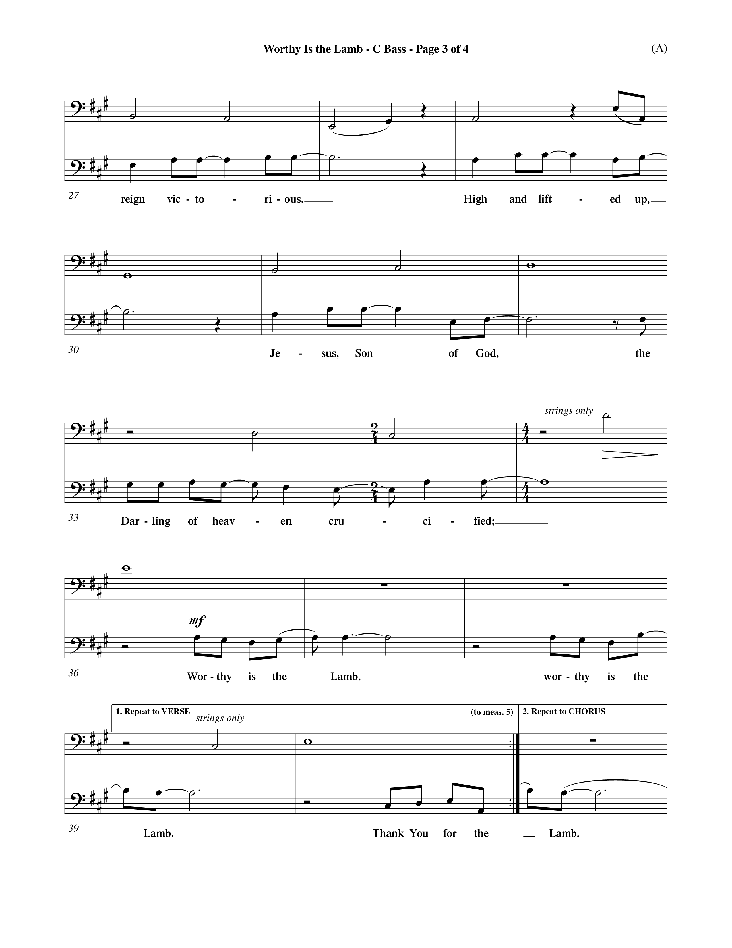 Worthy Is The Lamb (Choral Anthem SATB) Contrabass (Word Music Choral / Orch. Dave Williamson)