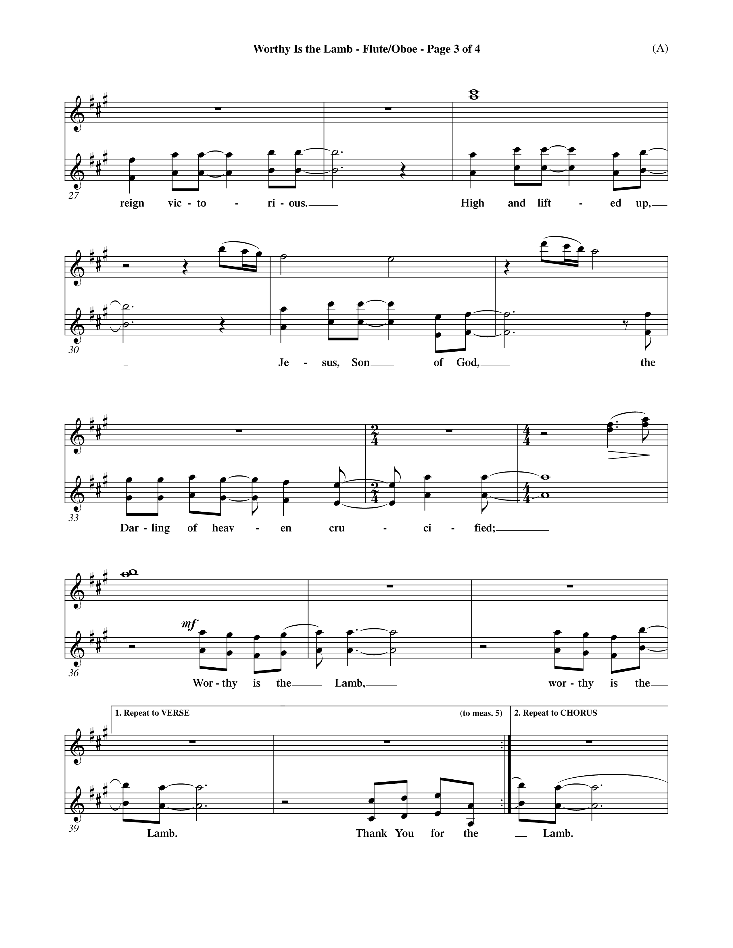 Worthy Is The Lamb (Choral Anthem SATB) Flute/Oboe (Word Music Choral / Orch. Dave Williamson)