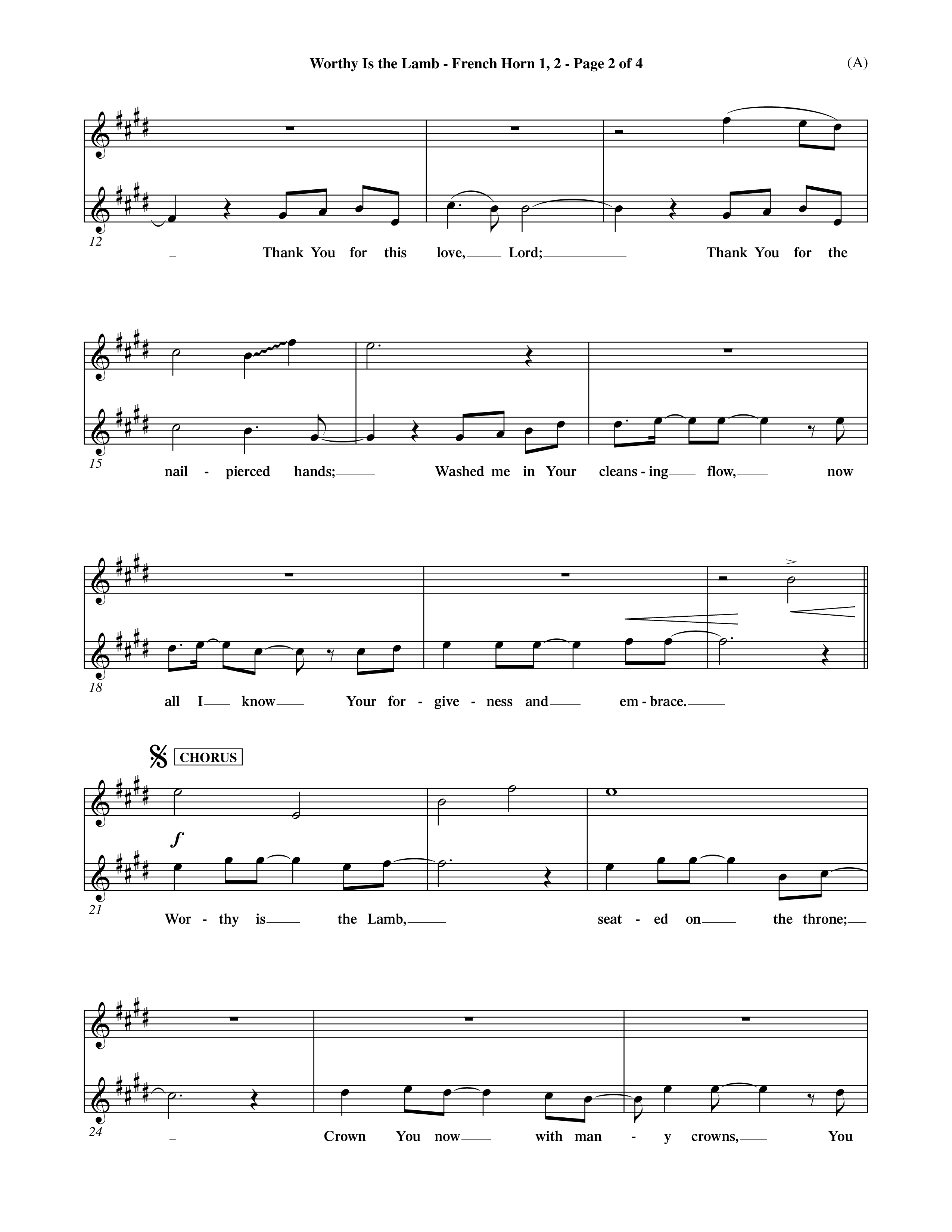 Worthy Is The Lamb (Choral Anthem SATB) French Horn (Word Music Choral / Orch. Dave Williamson)