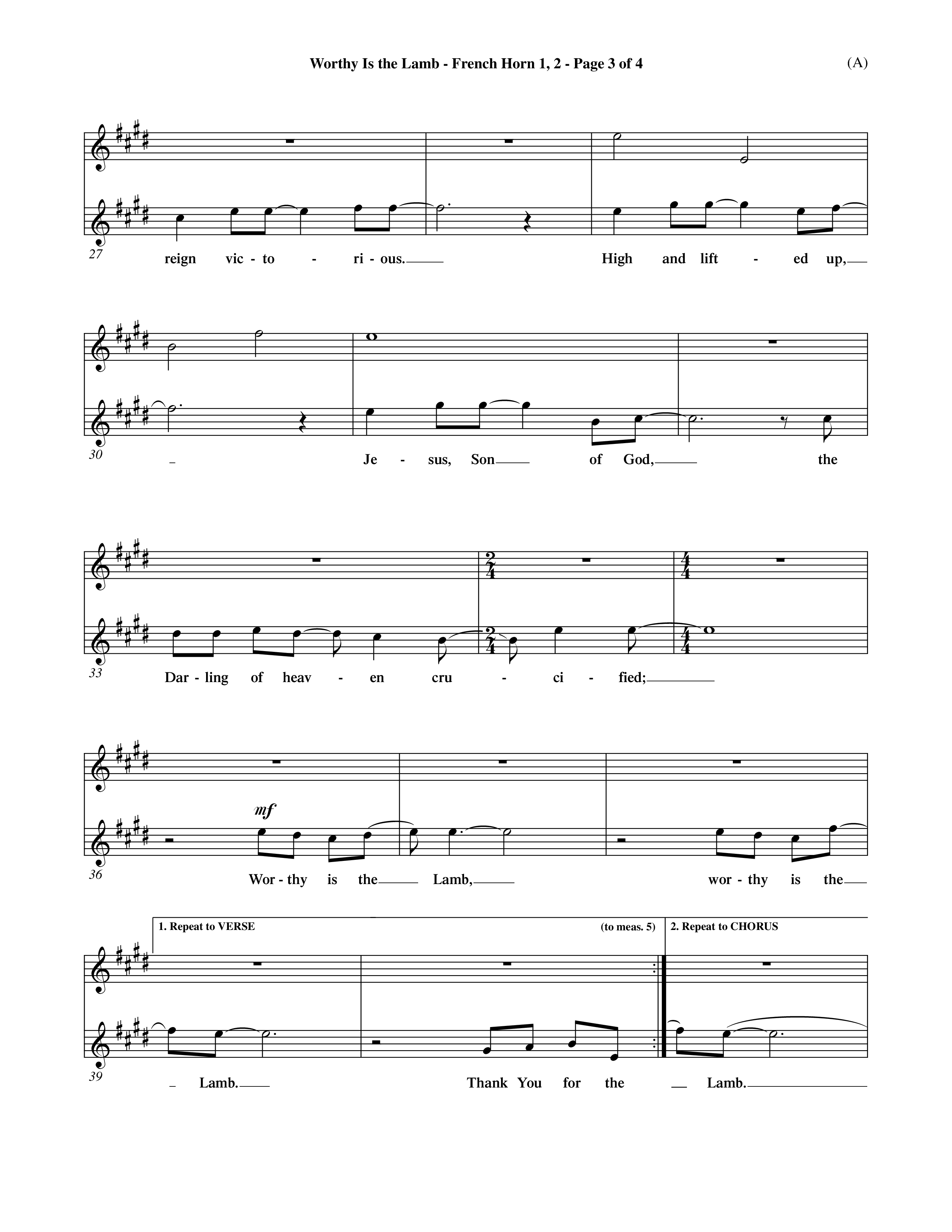 Worthy Is The Lamb (Choral Anthem SATB) French Horn (Word Music Choral / Orch. Dave Williamson)