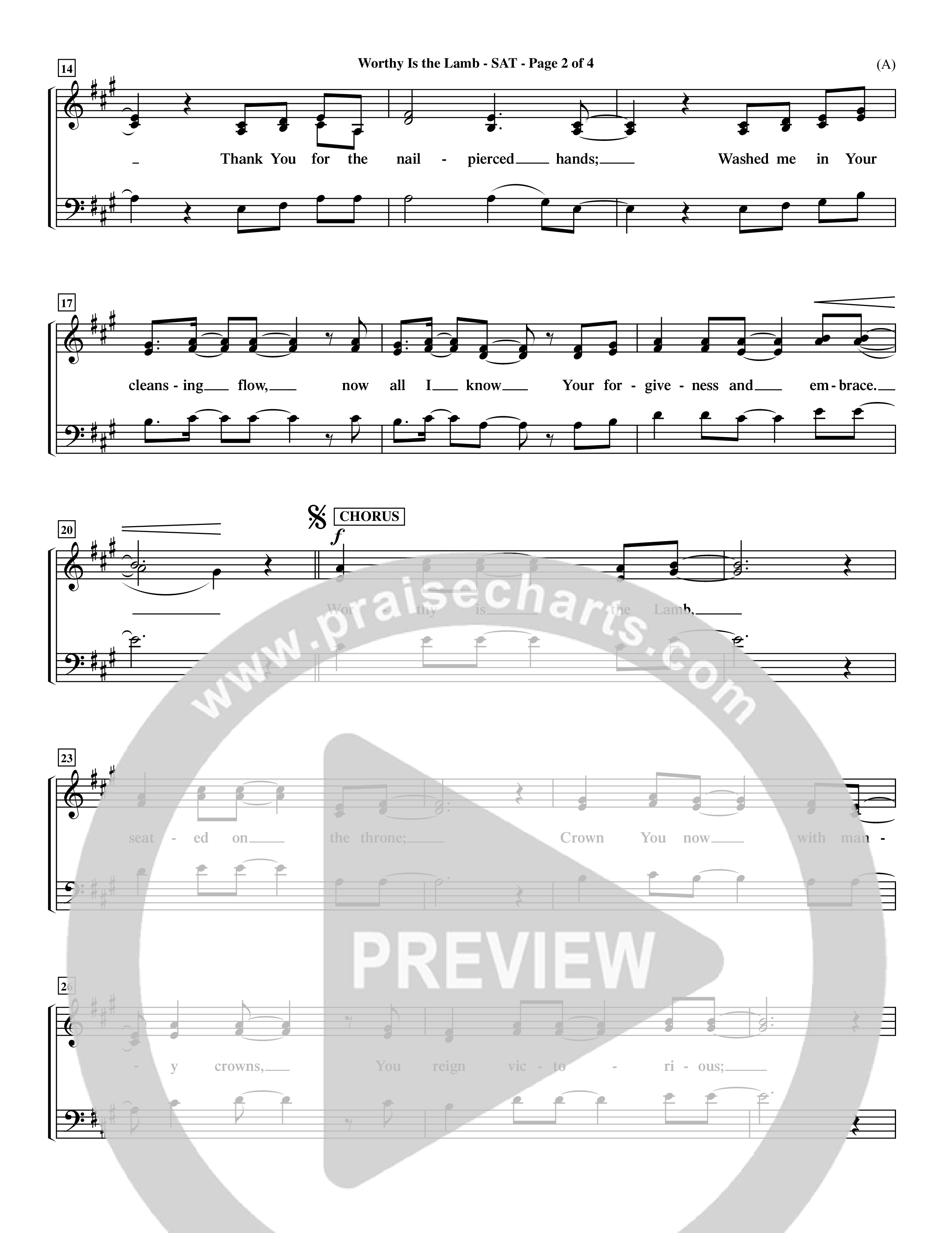 Worthy Is The Lamb (Choral Anthem SATB) Lead Sheet (SAT) (Word Music Choral / Orch. Dave Williamson)