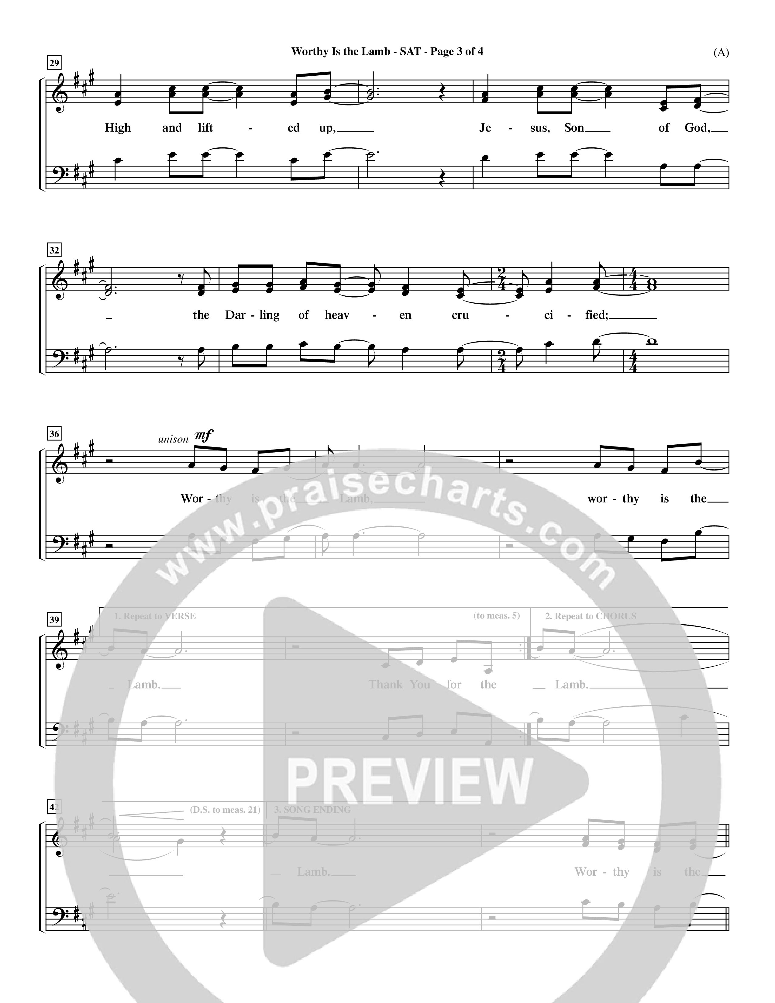 Worthy Is The Lamb (Choral Anthem SATB) Lead Sheet (SAT) (Word Music Choral / Orch. Dave Williamson)