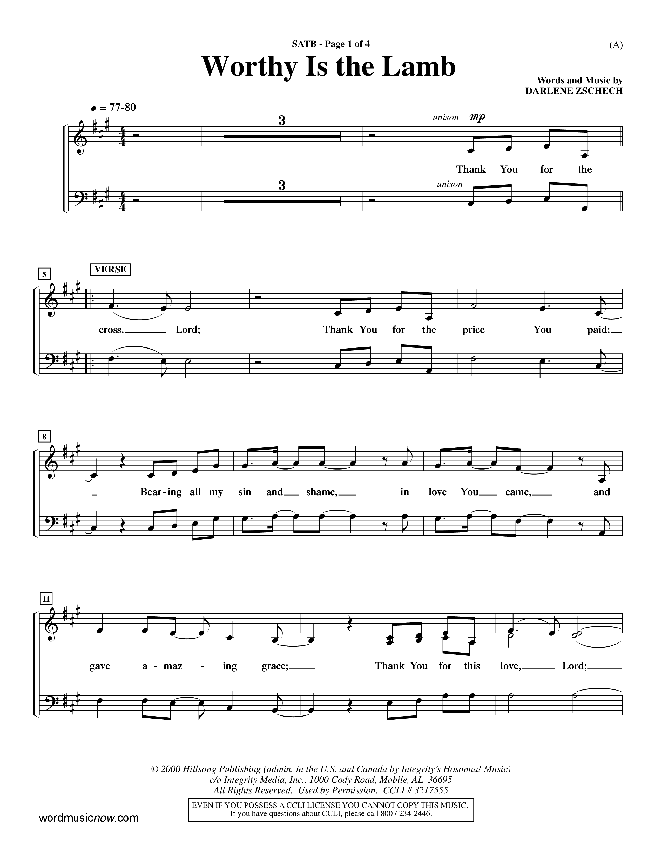 Worthy Is The Lamb (Choral Anthem SATB) Keyboard/Vocal (SATB) (Word Music Choral / Orch. Dave Williamson)