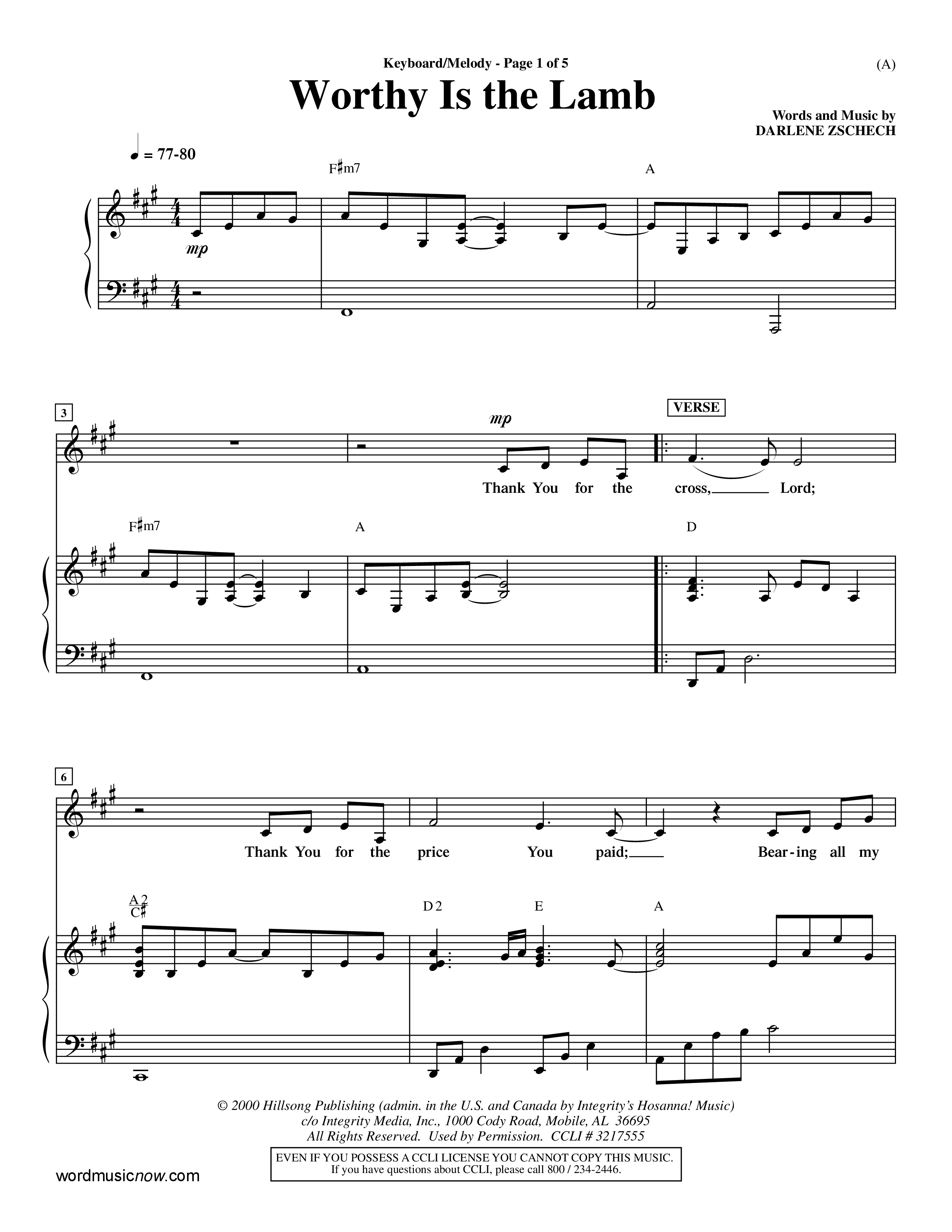 Worthy Is The Lamb (Choral Anthem SATB) Piano/Vocal (Word Music Choral / Orch. Dave Williamson)
