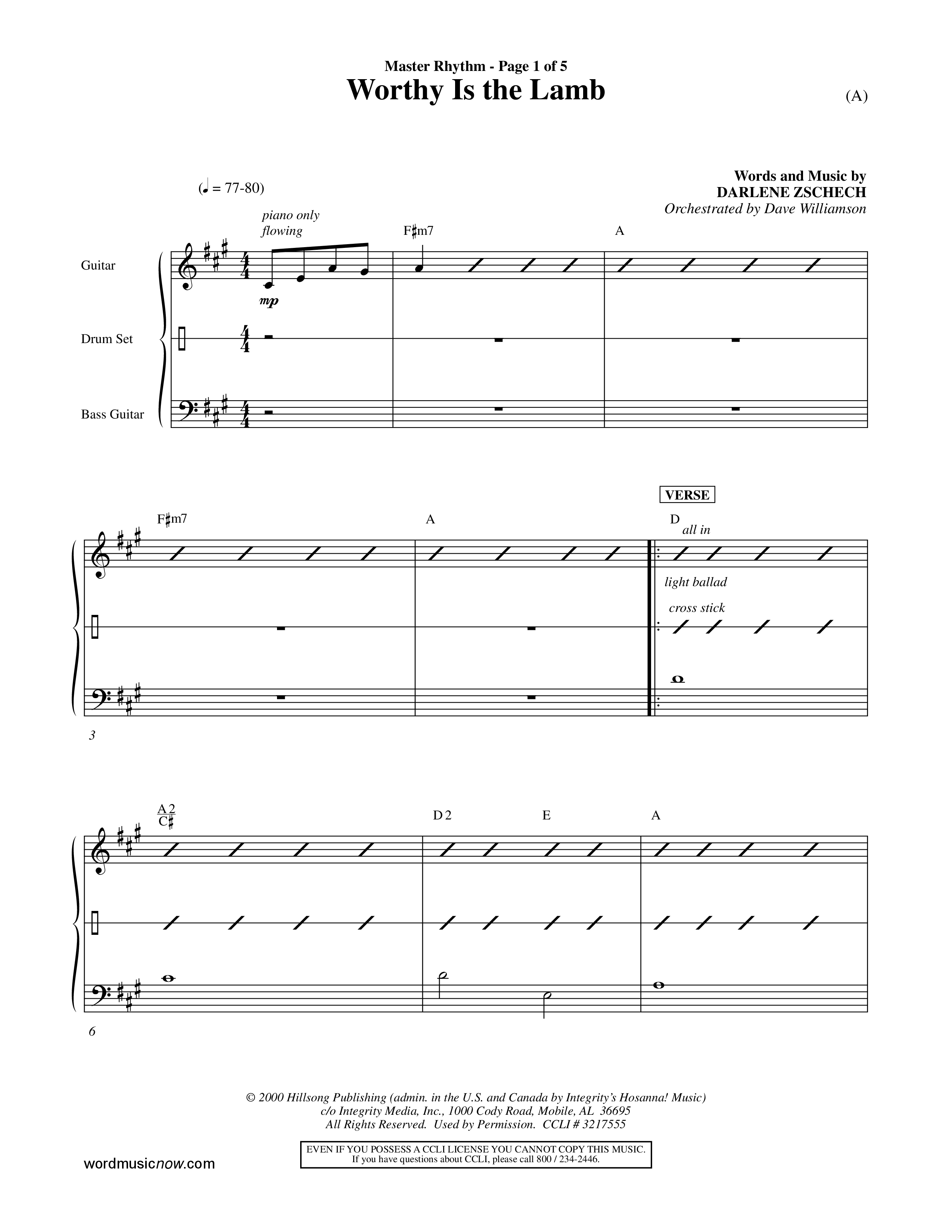 Worthy Is The Lamb (Choral Anthem SATB) Rhythm Chart (Word Music Choral / Orch. Dave Williamson)