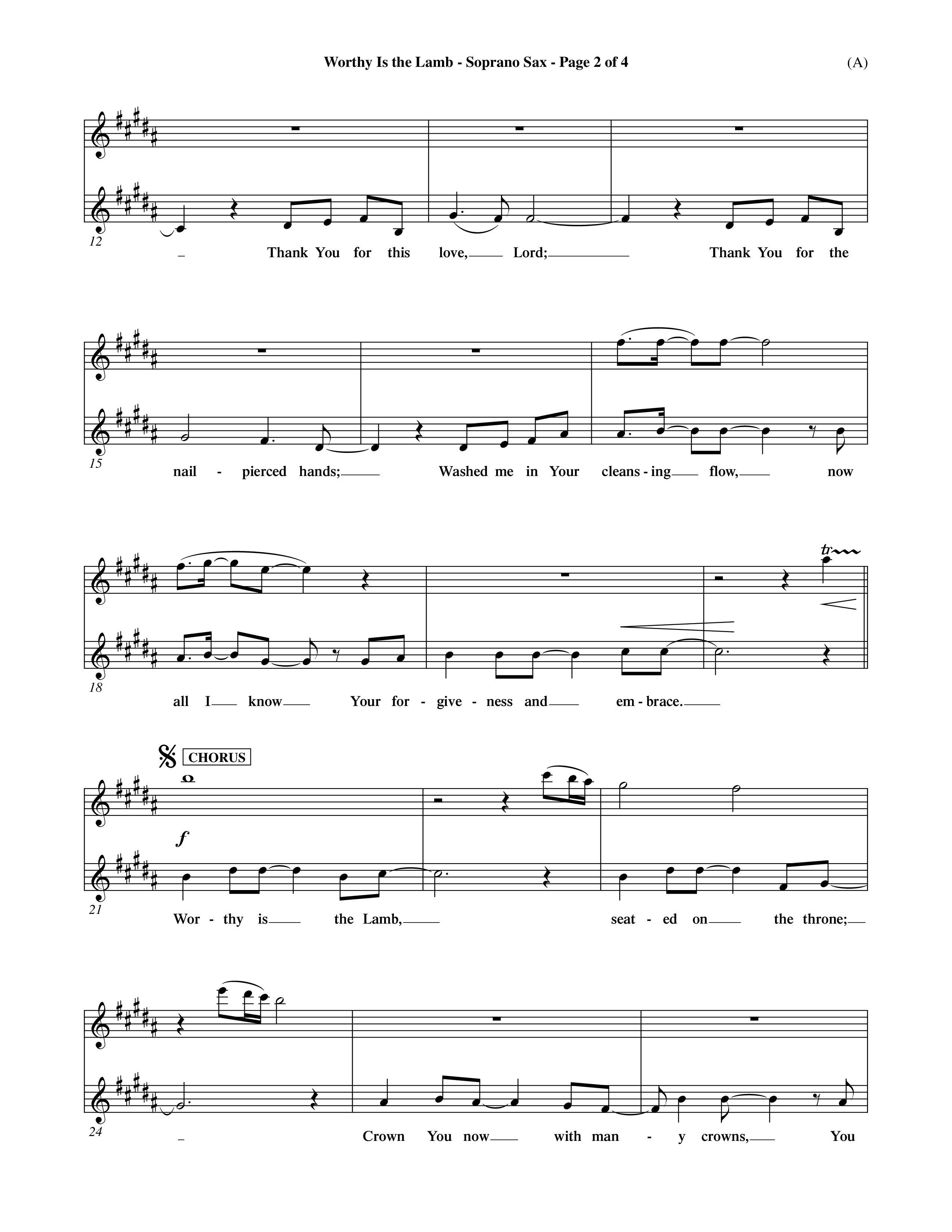 Worthy Is The Lamb (Choral Anthem SATB) Saxophone (Word Music Choral / Orch. Dave Williamson)