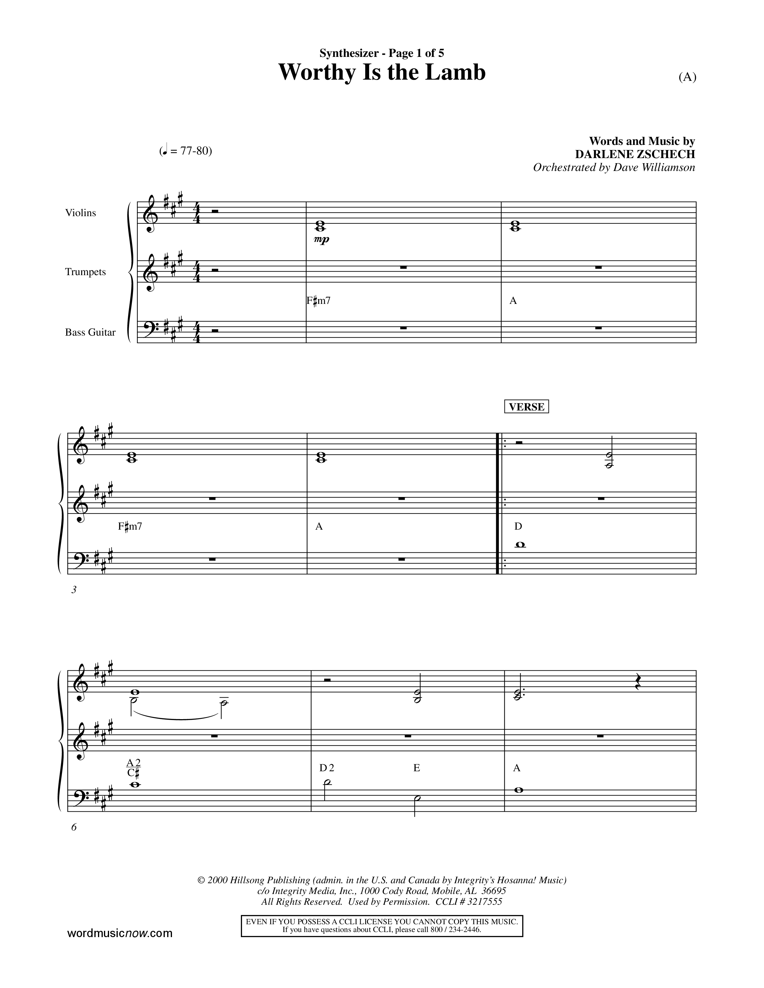 Worthy Is The Lamb (Choral Anthem SATB) Synth (Word Music Choral / Orch. Dave Williamson)