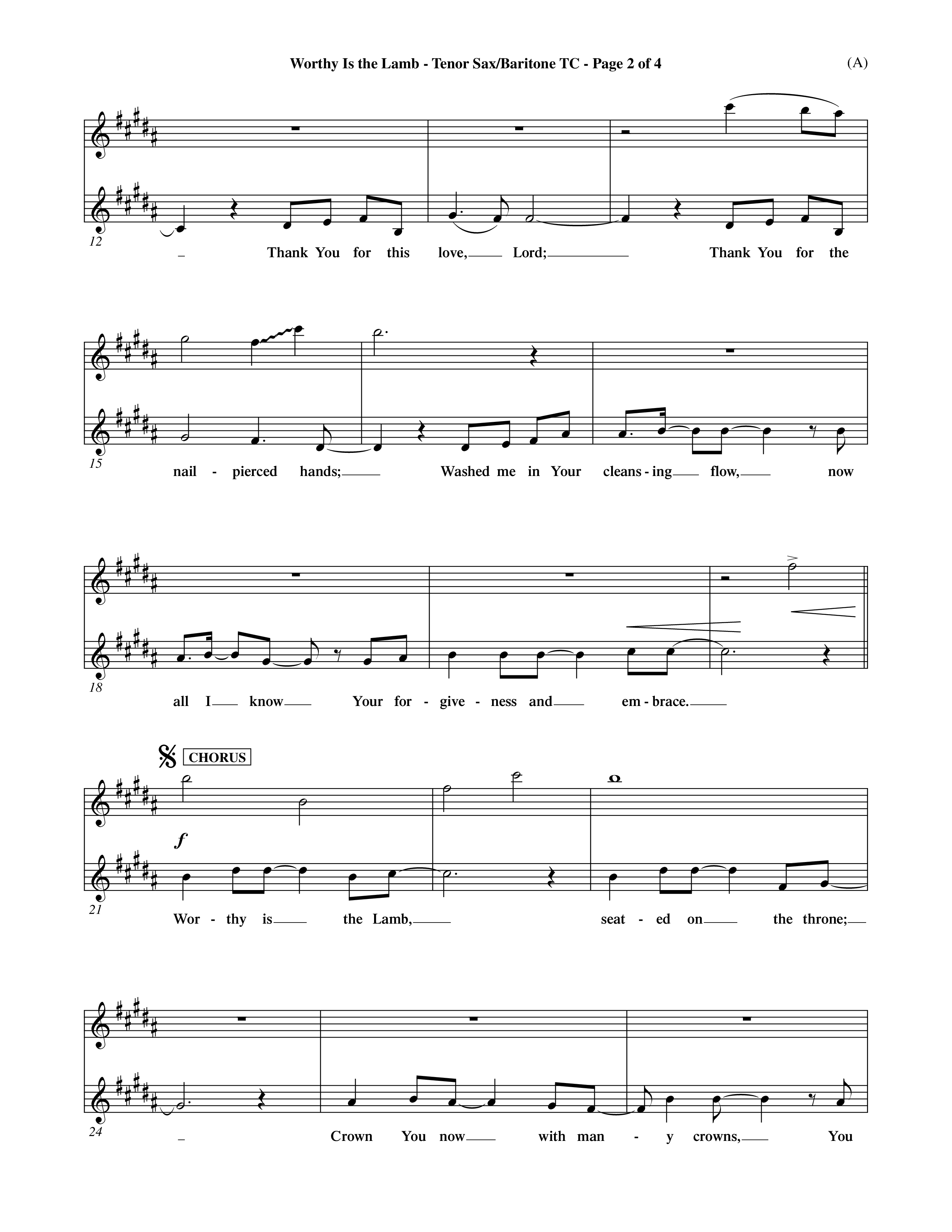 Worthy Is The Lamb (Choral Anthem SATB) Tenor Sax/Baritone T.C. (Word Music Choral / Orch. Dave Williamson)