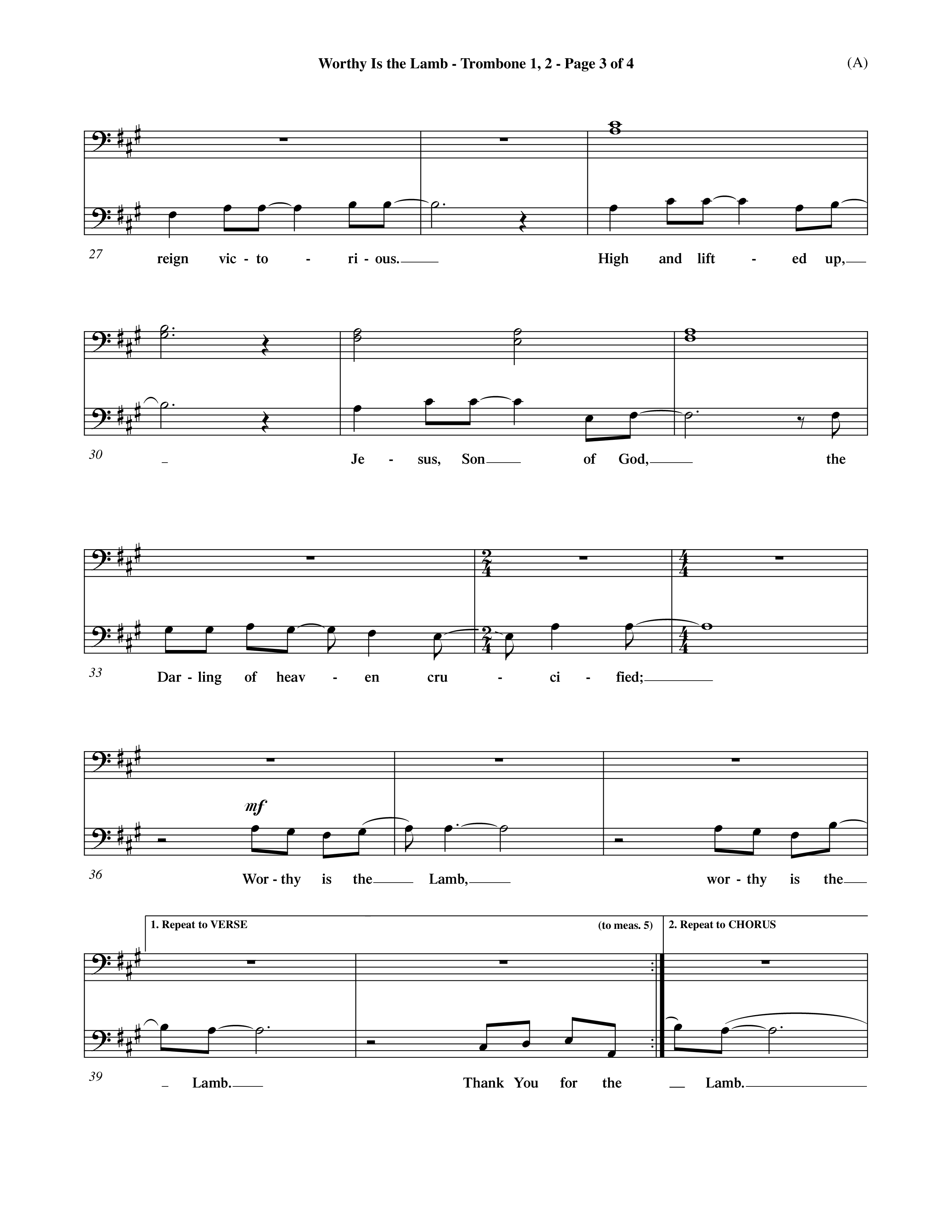 Worthy Is The Lamb (Choral Anthem SATB) Trombone 1/2 (Word Music Choral / Orch. Dave Williamson)
