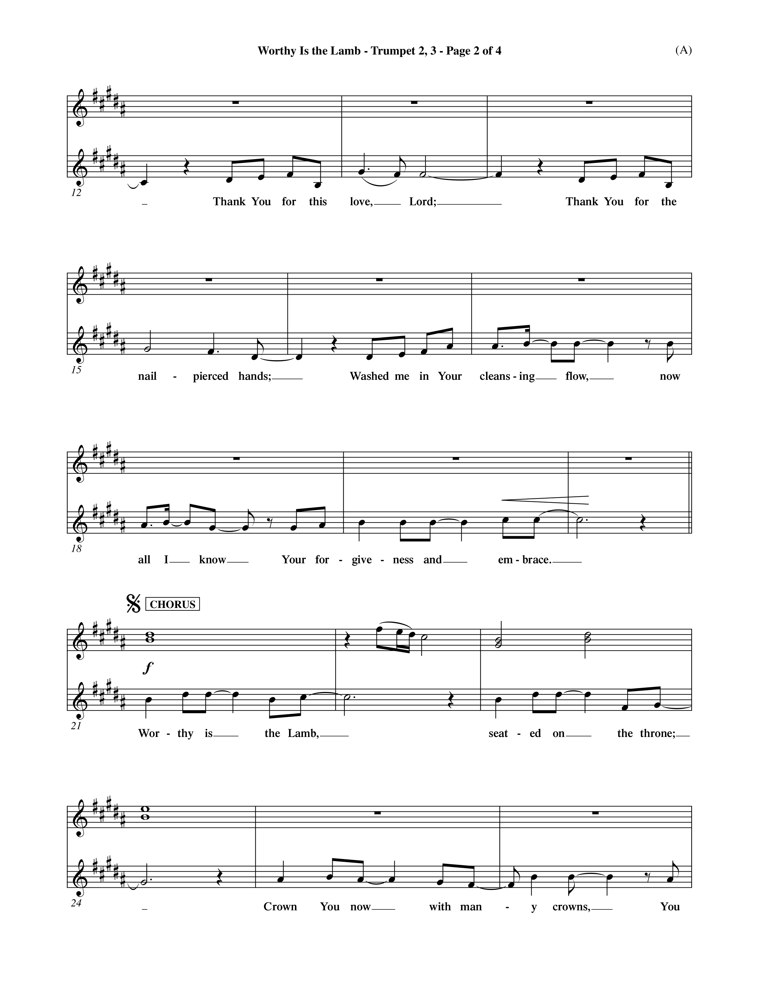 Worthy Is The Lamb (Choral Anthem SATB) Trumpet 2/3 (Word Music Choral / Orch. Dave Williamson)