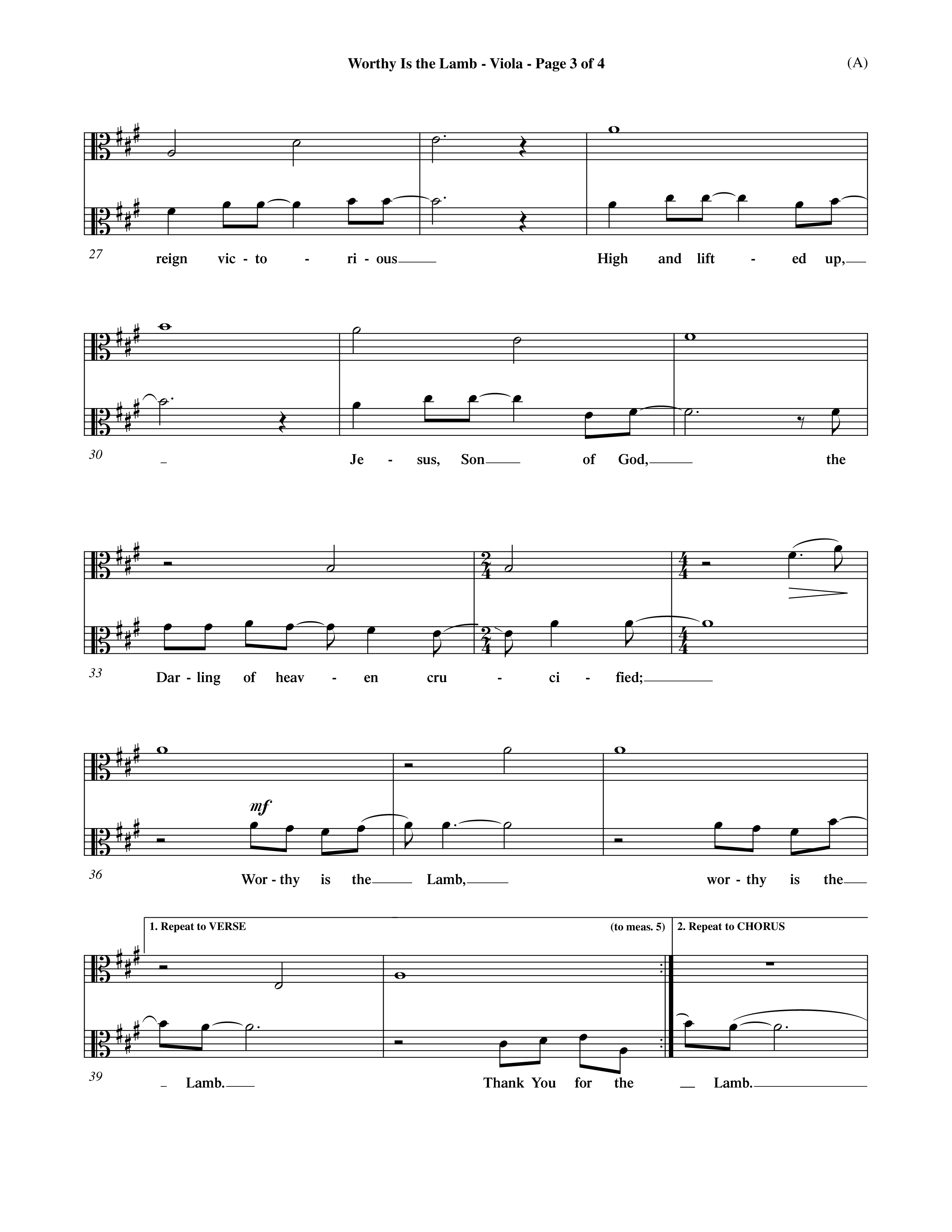 Worthy Is The Lamb (Choral Anthem SATB) Viola (Word Music Choral / Orch. Dave Williamson)