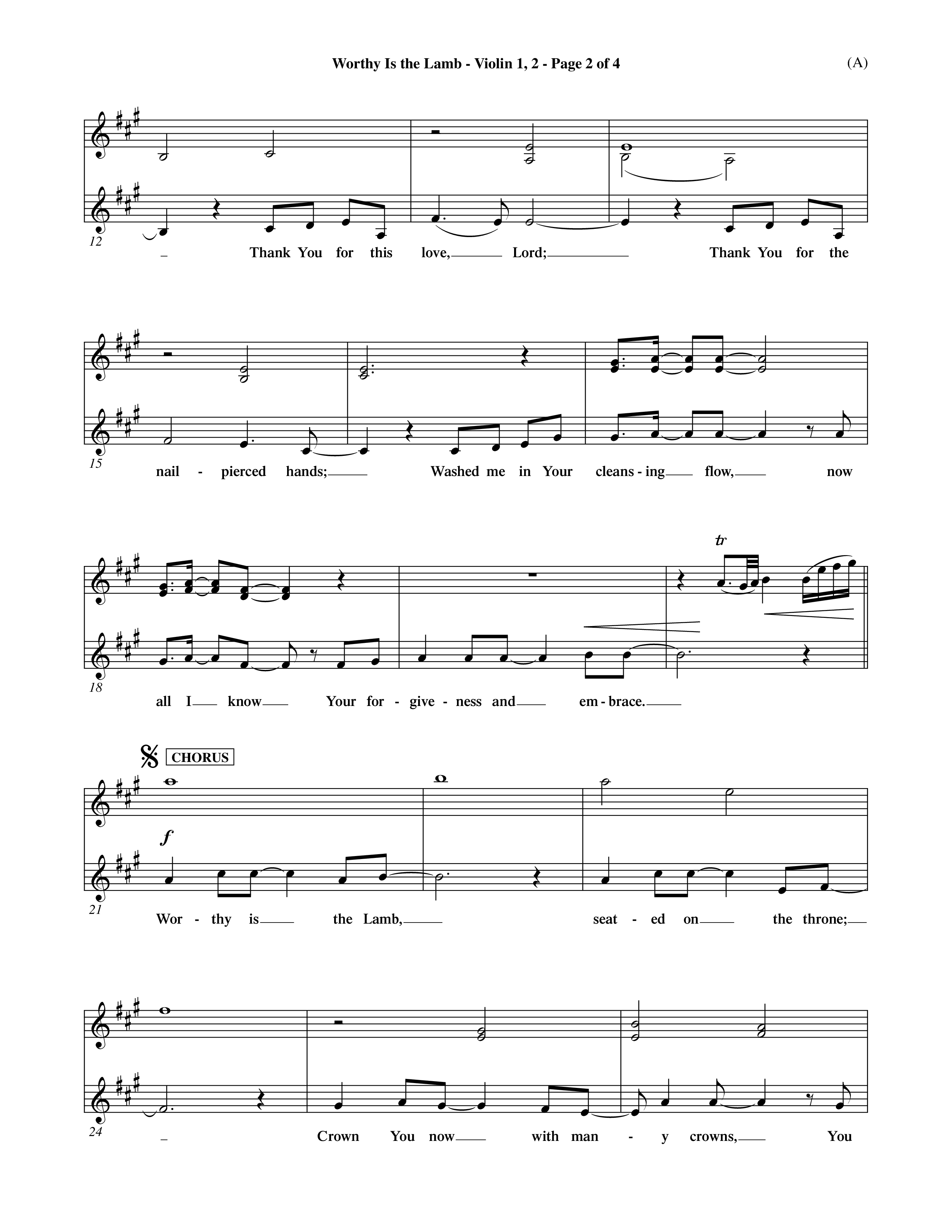 Worthy Is The Lamb (Choral Anthem SATB) Violin 1/2 (Word Music Choral / Orch. Dave Williamson)
