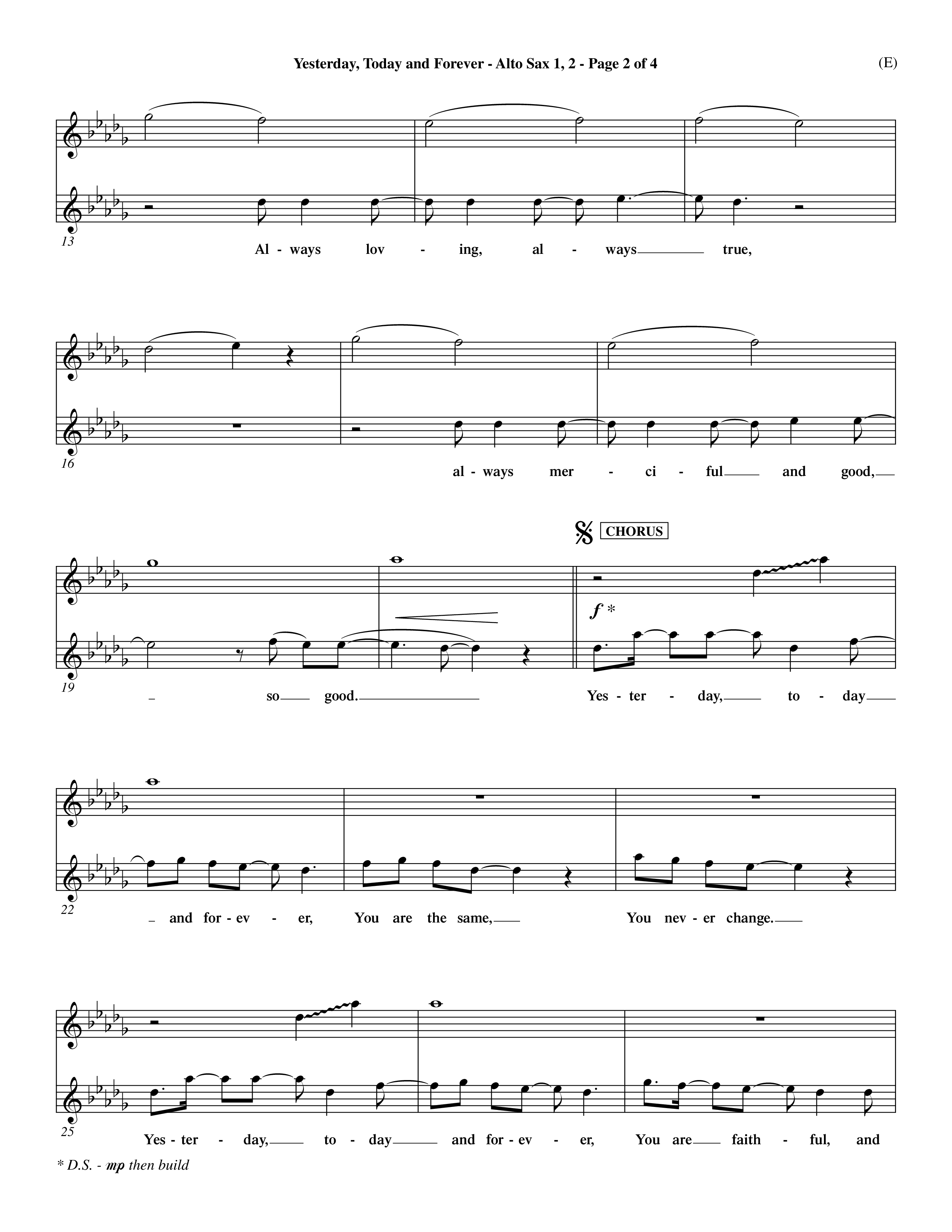 Yesterday Today and Forever (Choral Anthem SATB) Alto Sax 1/2 (Word Music Choral / Orch. Dave Williamson)