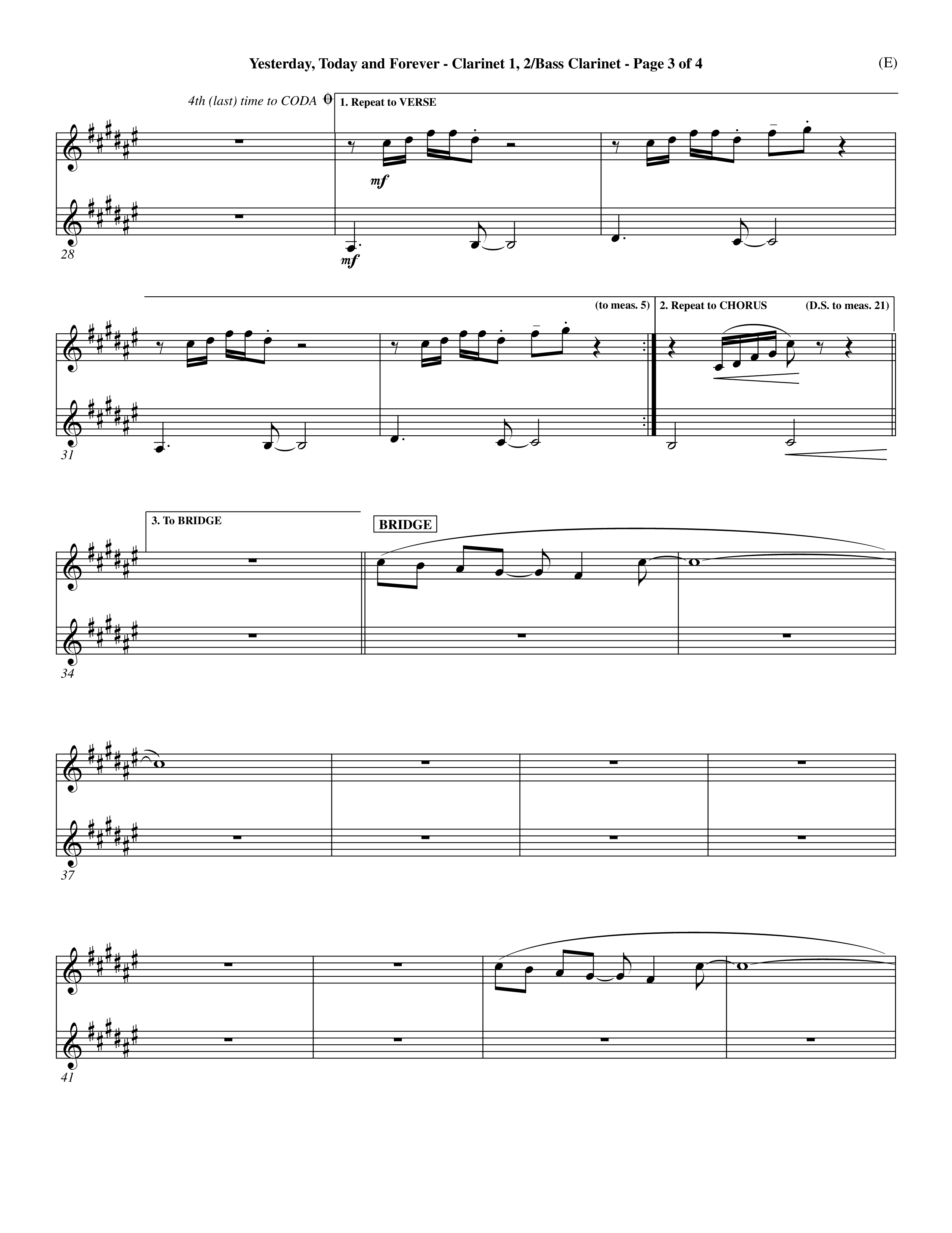 Yesterday Today and Forever (Choral Anthem SATB) Clarinet 1/2, Bass Clarinet (Word Music Choral / Orch. Dave Williamson)