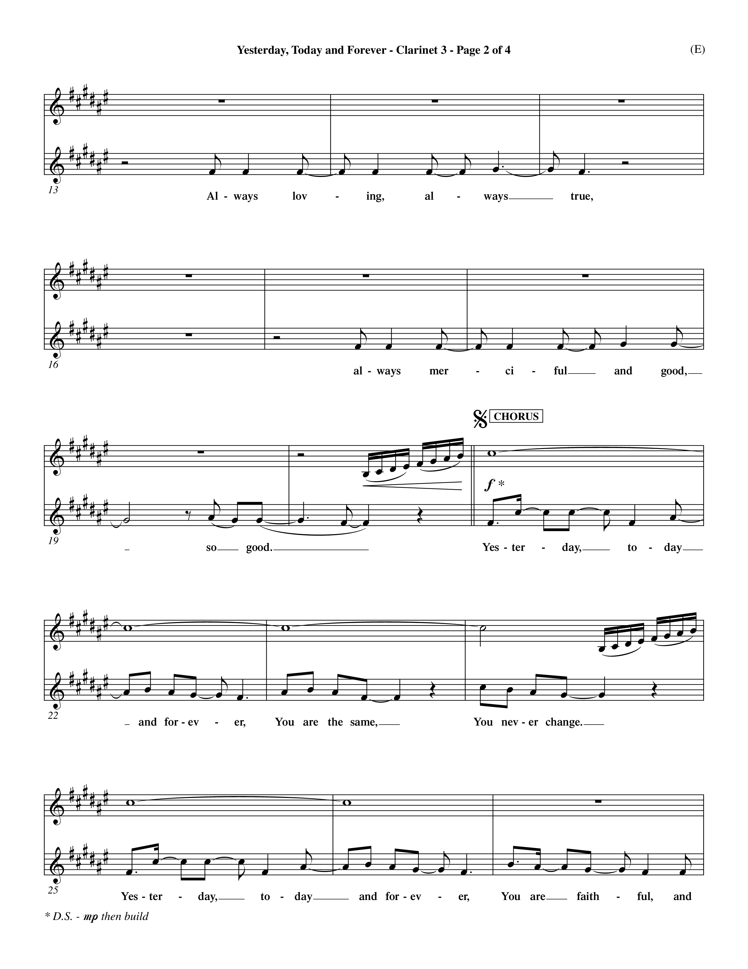 Yesterday Today and Forever (Choral Anthem SATB) Clarinet 3 (Word Music Choral / Orch. Dave Williamson)