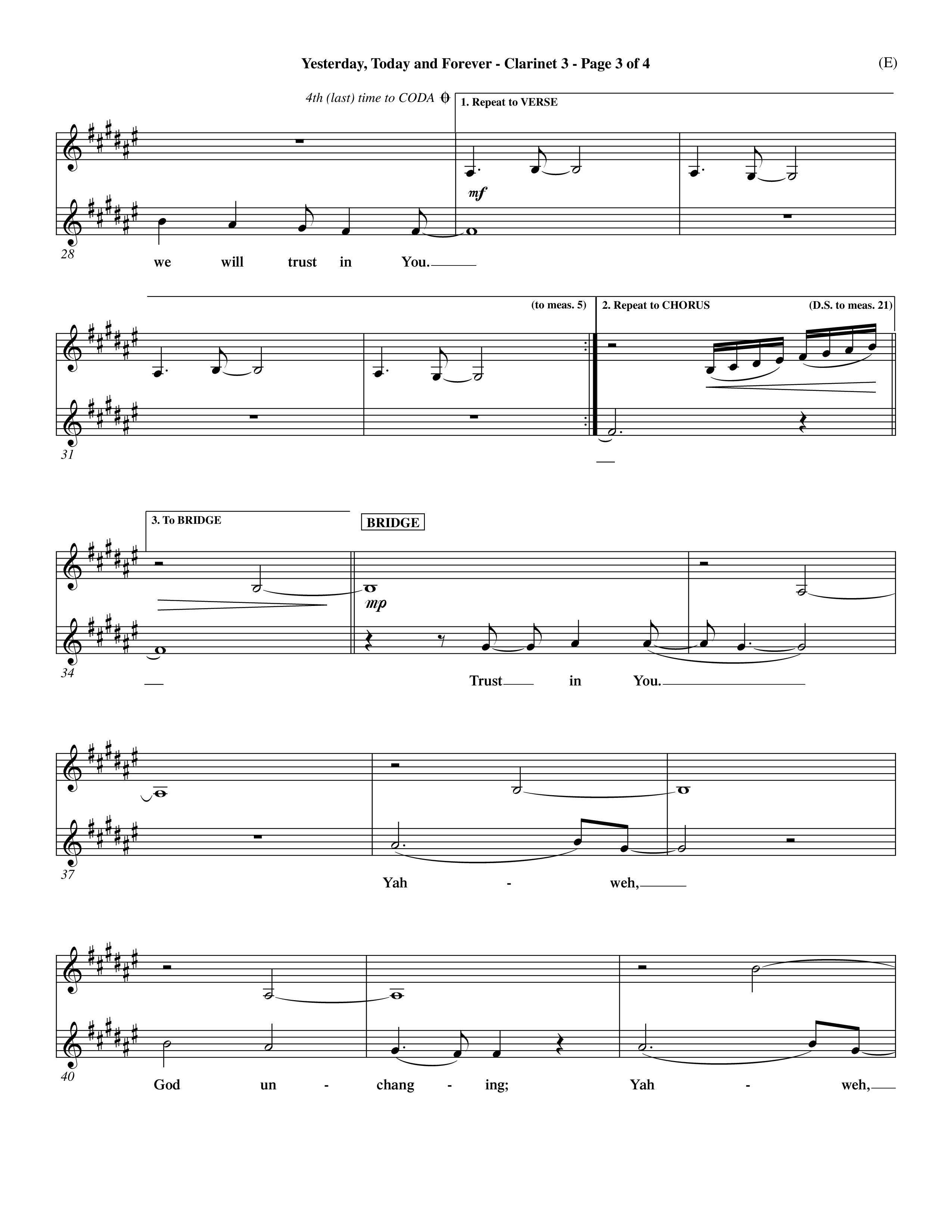 Yesterday Today and Forever (Choral Anthem SATB) Clarinet 3 (Word Music Choral / Orch. Dave Williamson)
