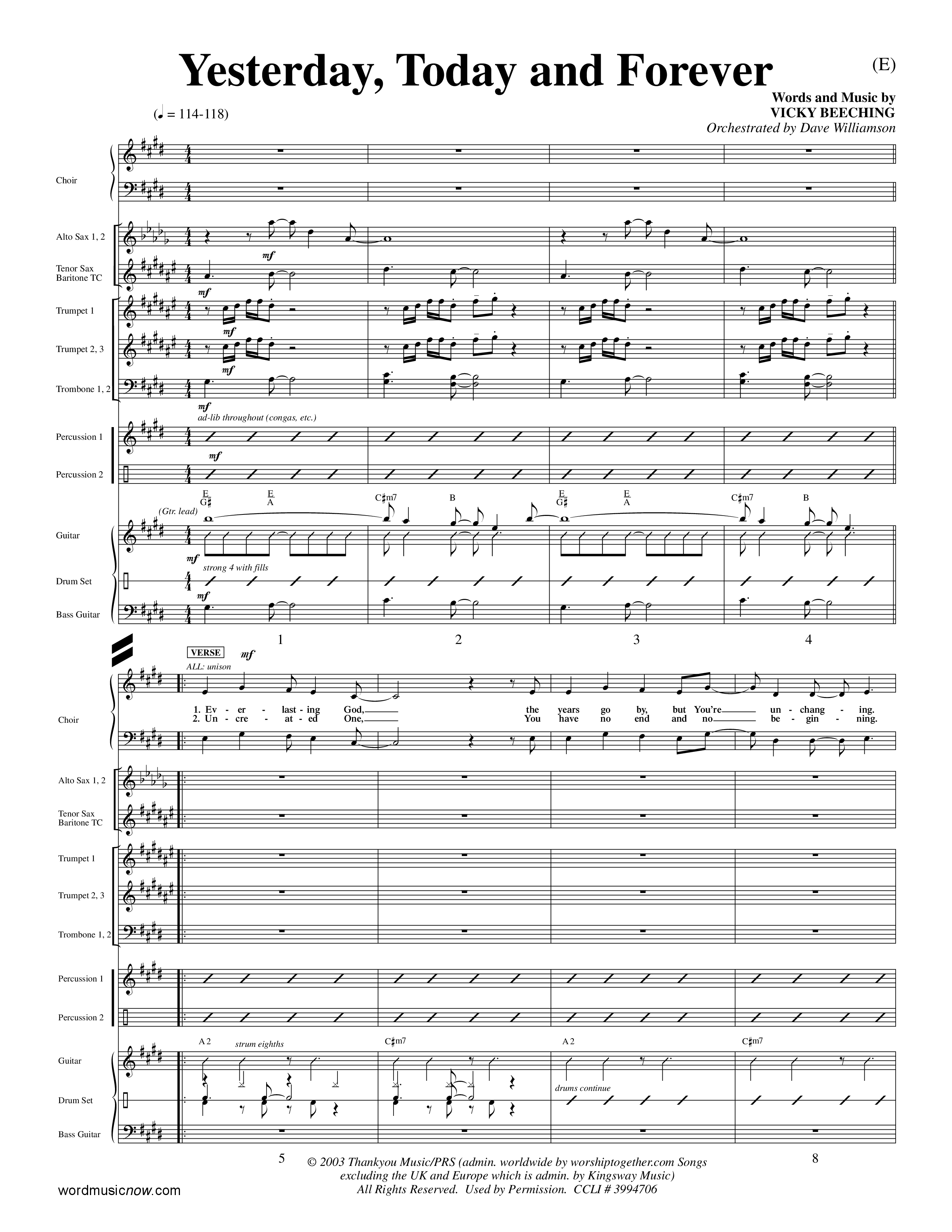 Yesterday Today and Forever (Choral Anthem SATB) PraiseBand (incl. Brass) (Word Music Choral / Orch. Dave Williamson)