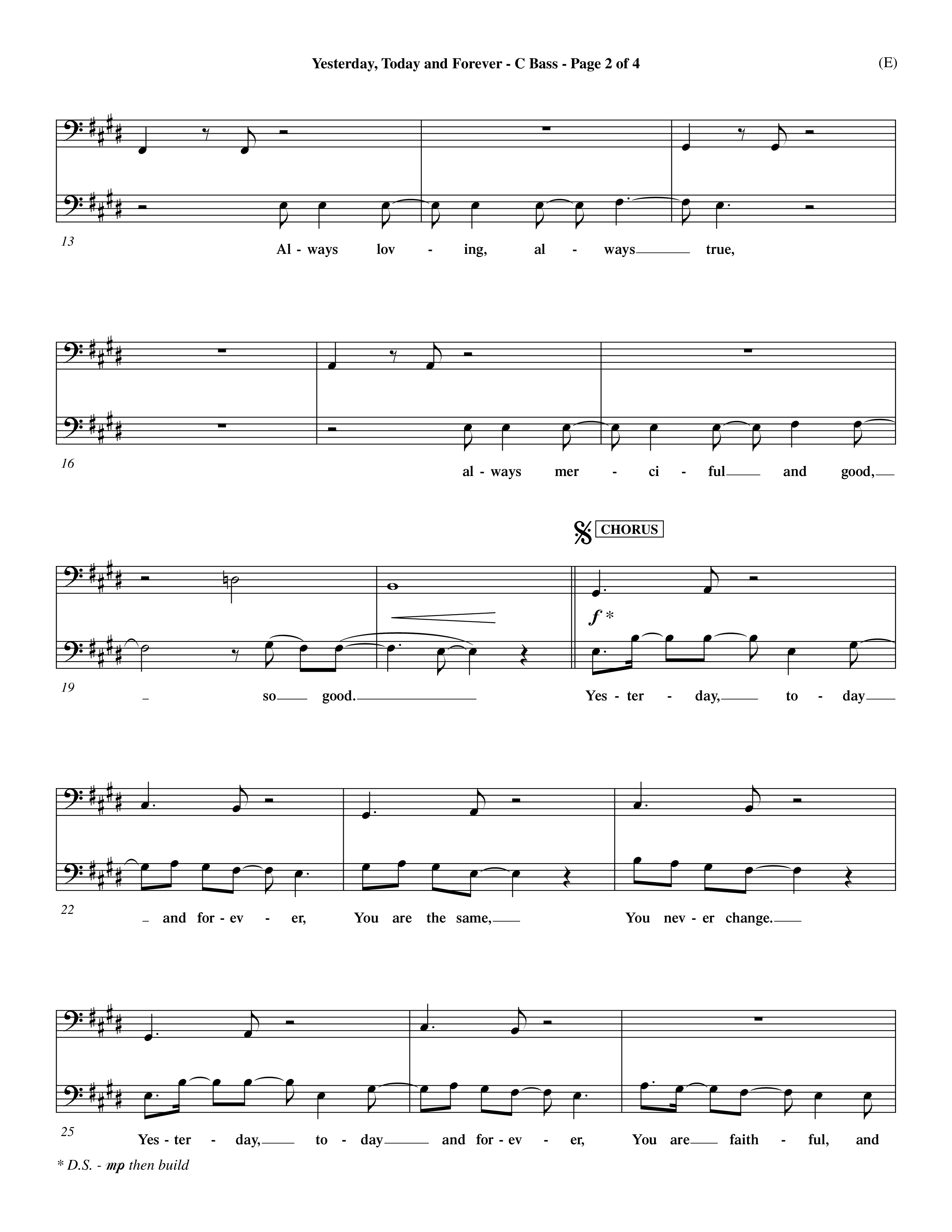 Yesterday Today and Forever (Choral Anthem SATB) Contrabass (Word Music Choral / Orch. Dave Williamson)