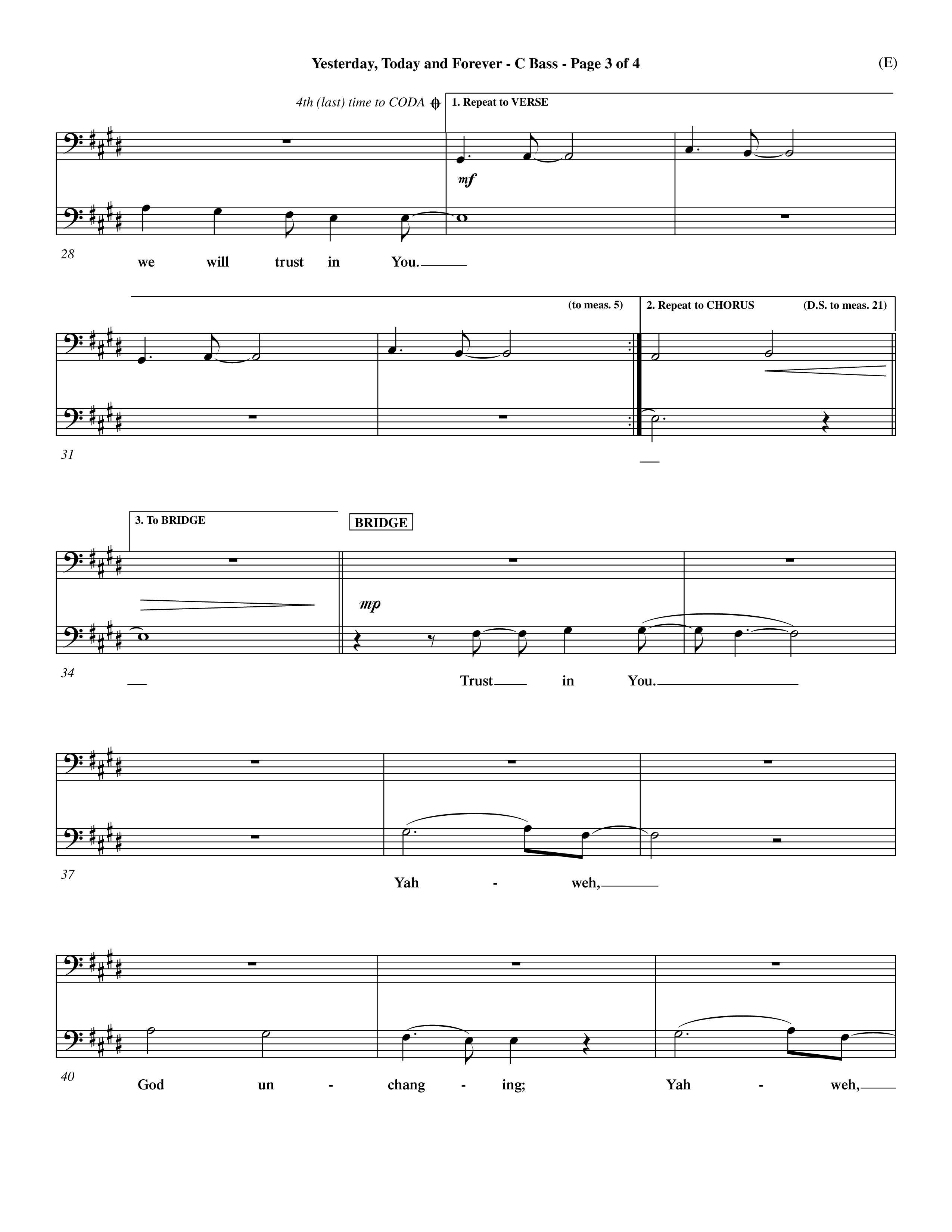Yesterday Today and Forever (Choral Anthem SATB) Contrabass (Word Music Choral / Orch. Dave Williamson)