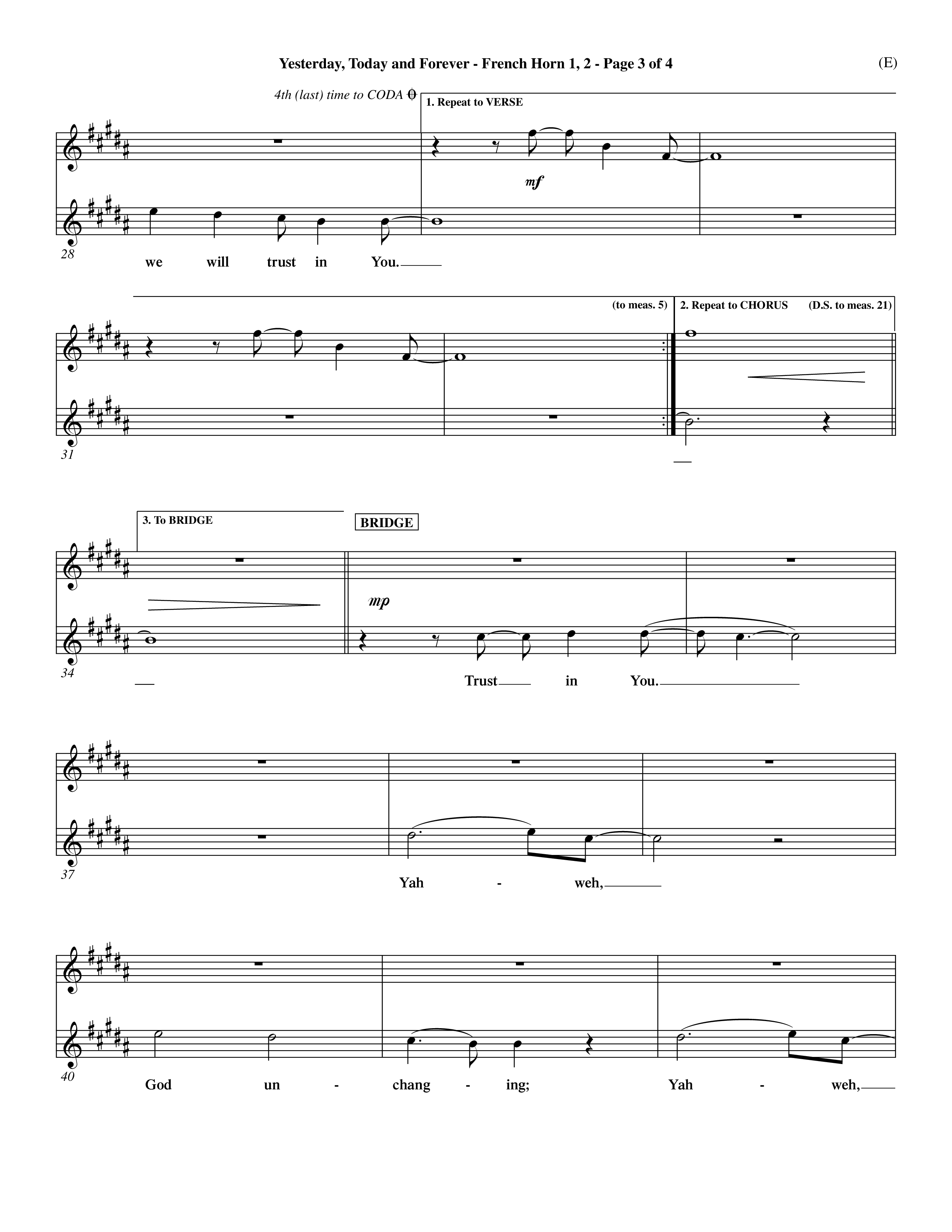 Yesterday Today and Forever (Choral Anthem SATB) French Horn (Word Music Choral / Orch. Dave Williamson)